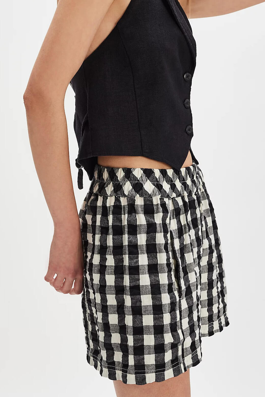 Free People Get Free Seersucker pull on shorts in black combo