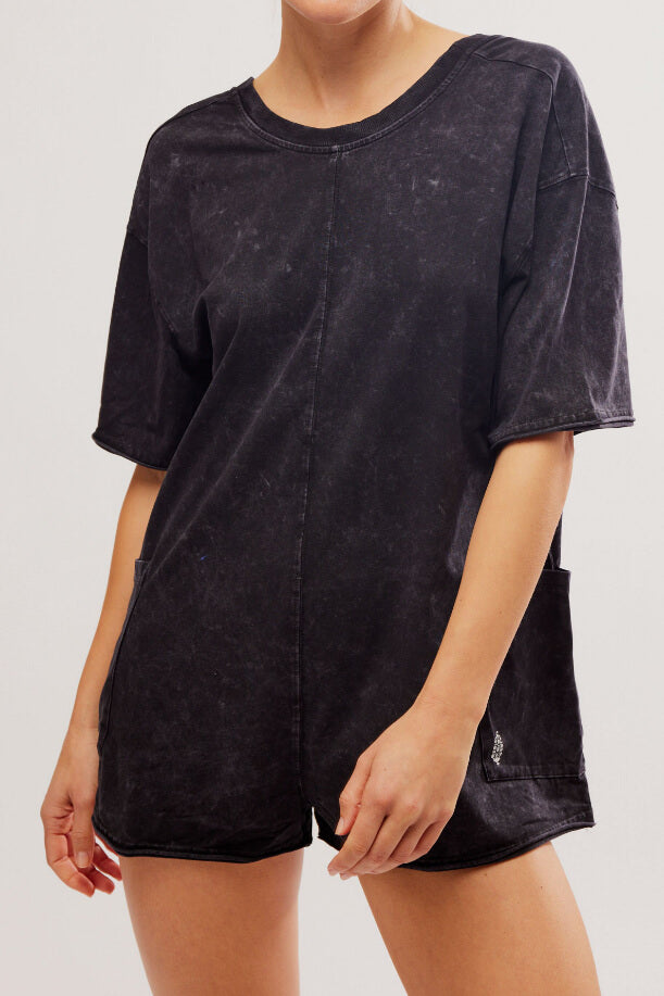 Free People hot shot tee romper in black