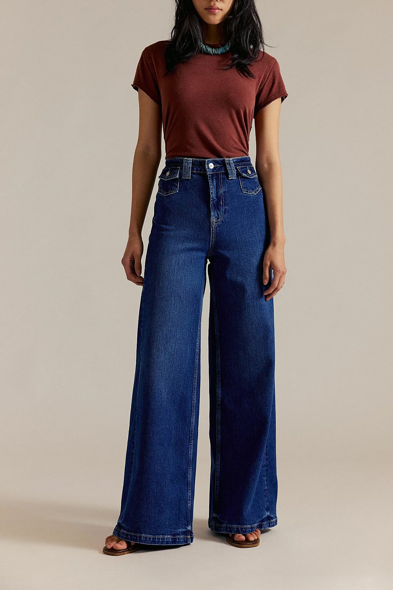 Free People Kellee High Rise Palazzo jeans in blue night
