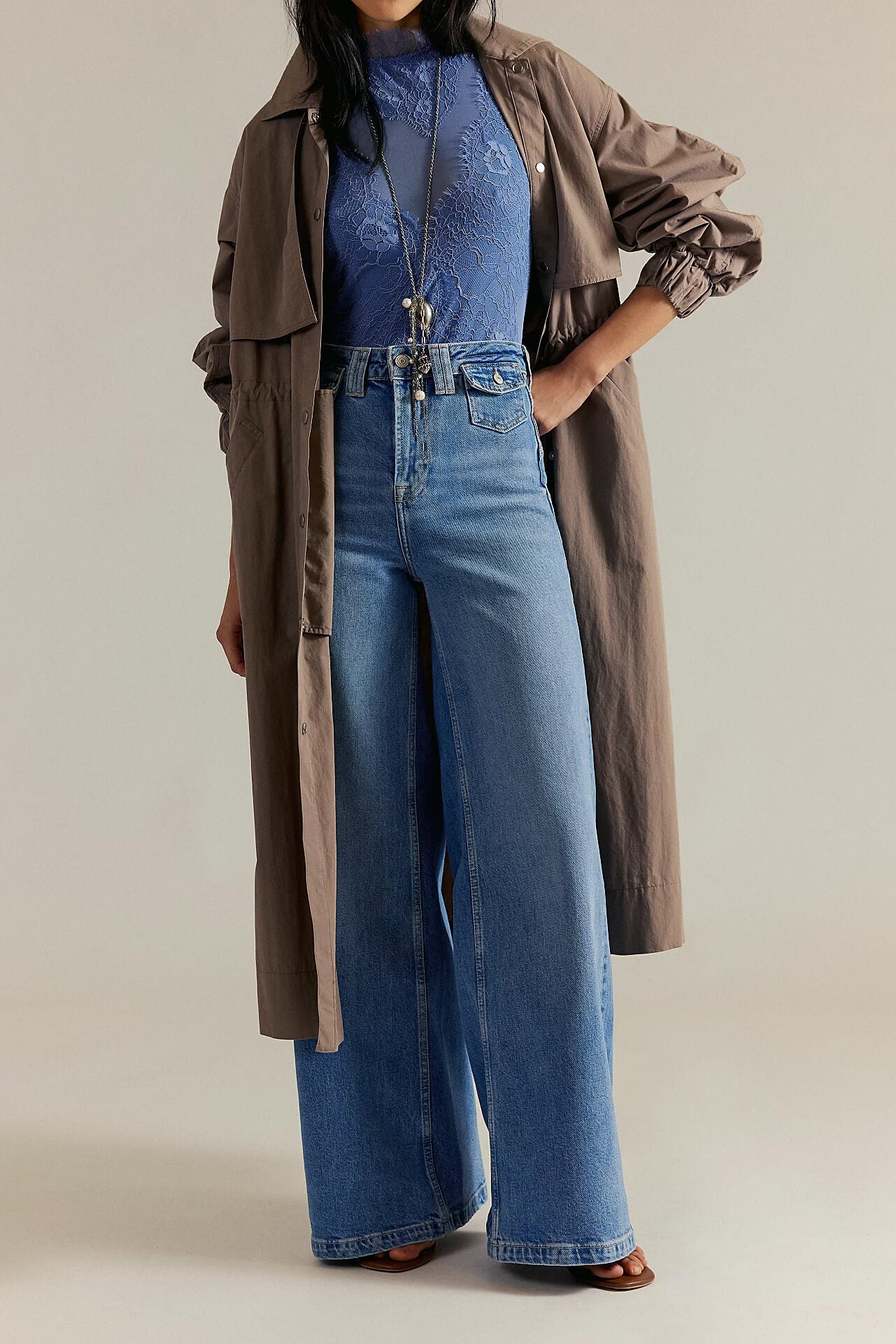 Free People Kellee High Rise Palazzo Jeans in plaza blue