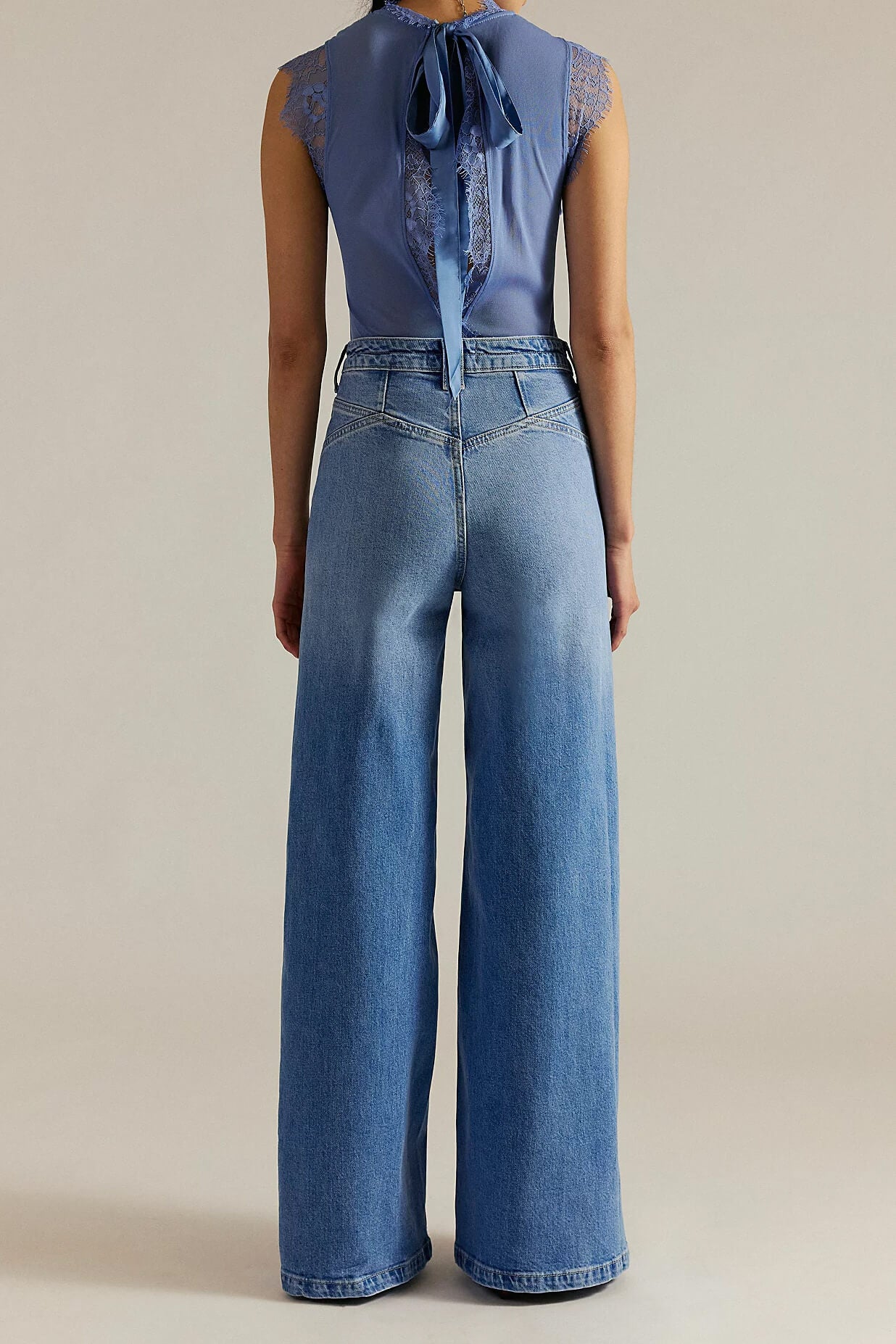 Free People Kellee High Rise Palazzo Jeans in plaza blue