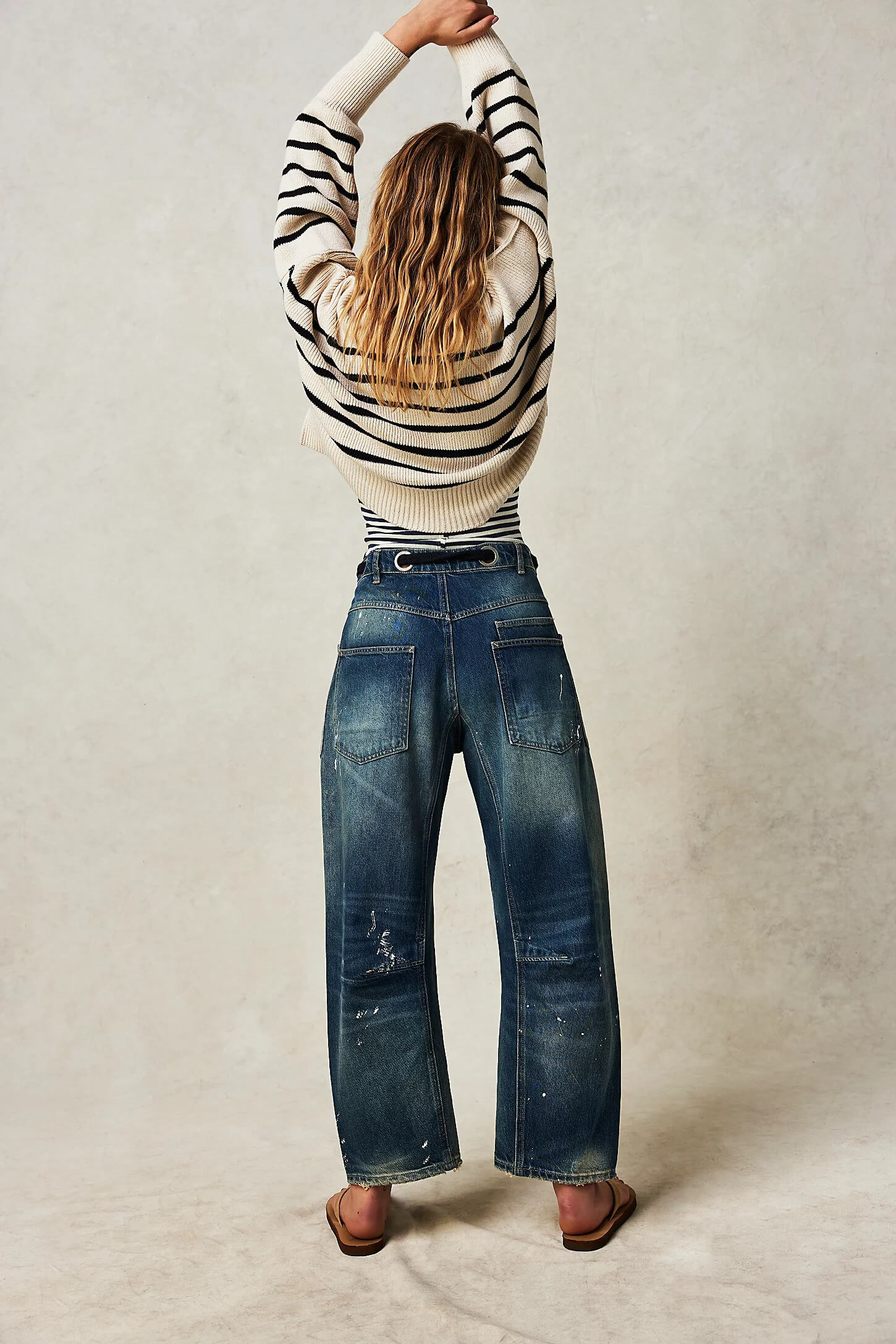 Free People Moxie pull on barrel jeans in timeless blue