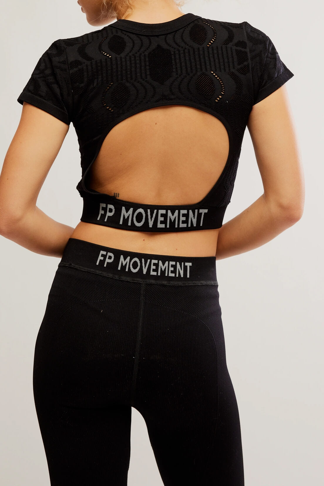 Free People Run The Distance Baby Tee in black combo