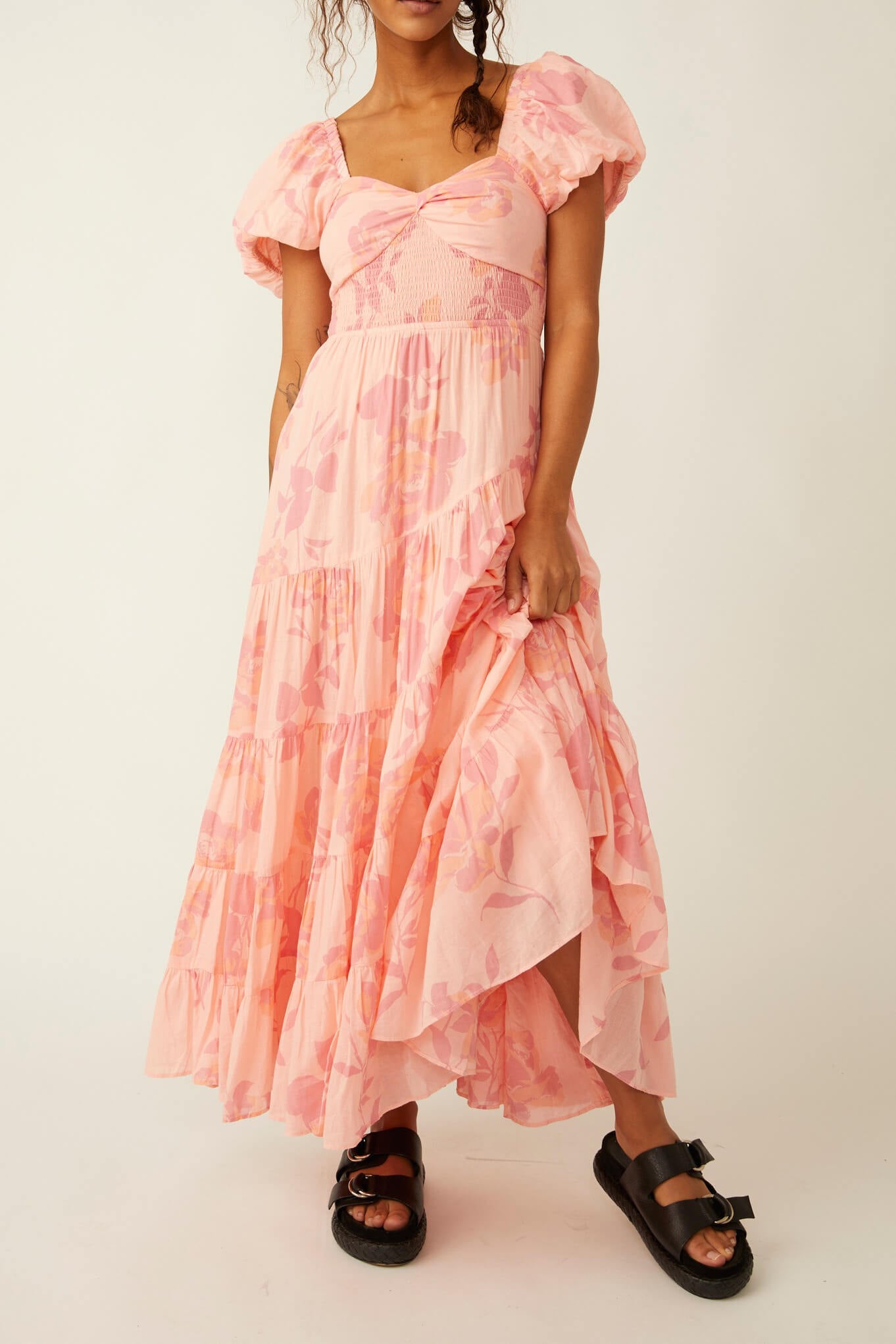 Free People short sleeve sundrenched maxi in pinky combo