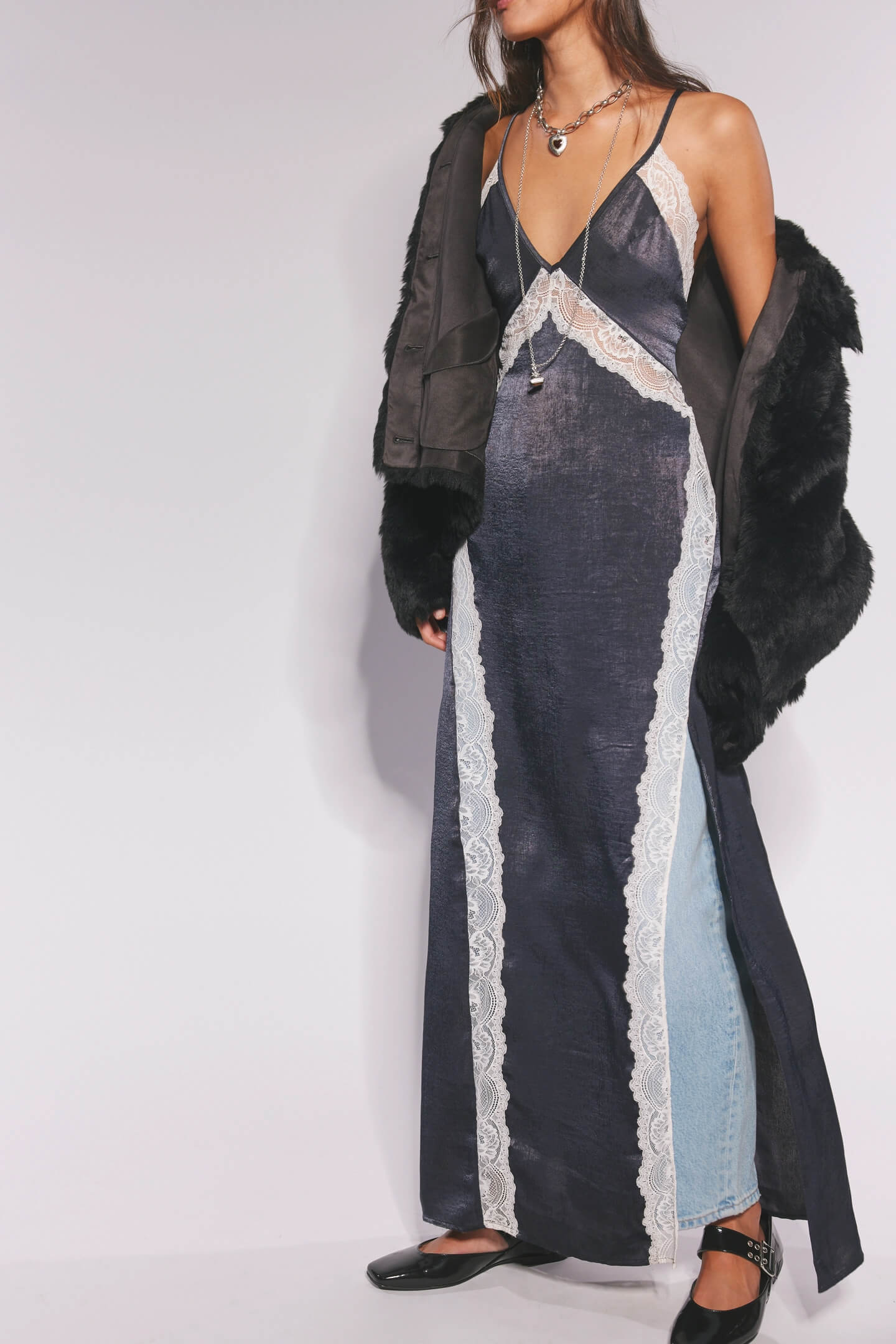 Free People Some Kind Of Love Slip Dress in black combo