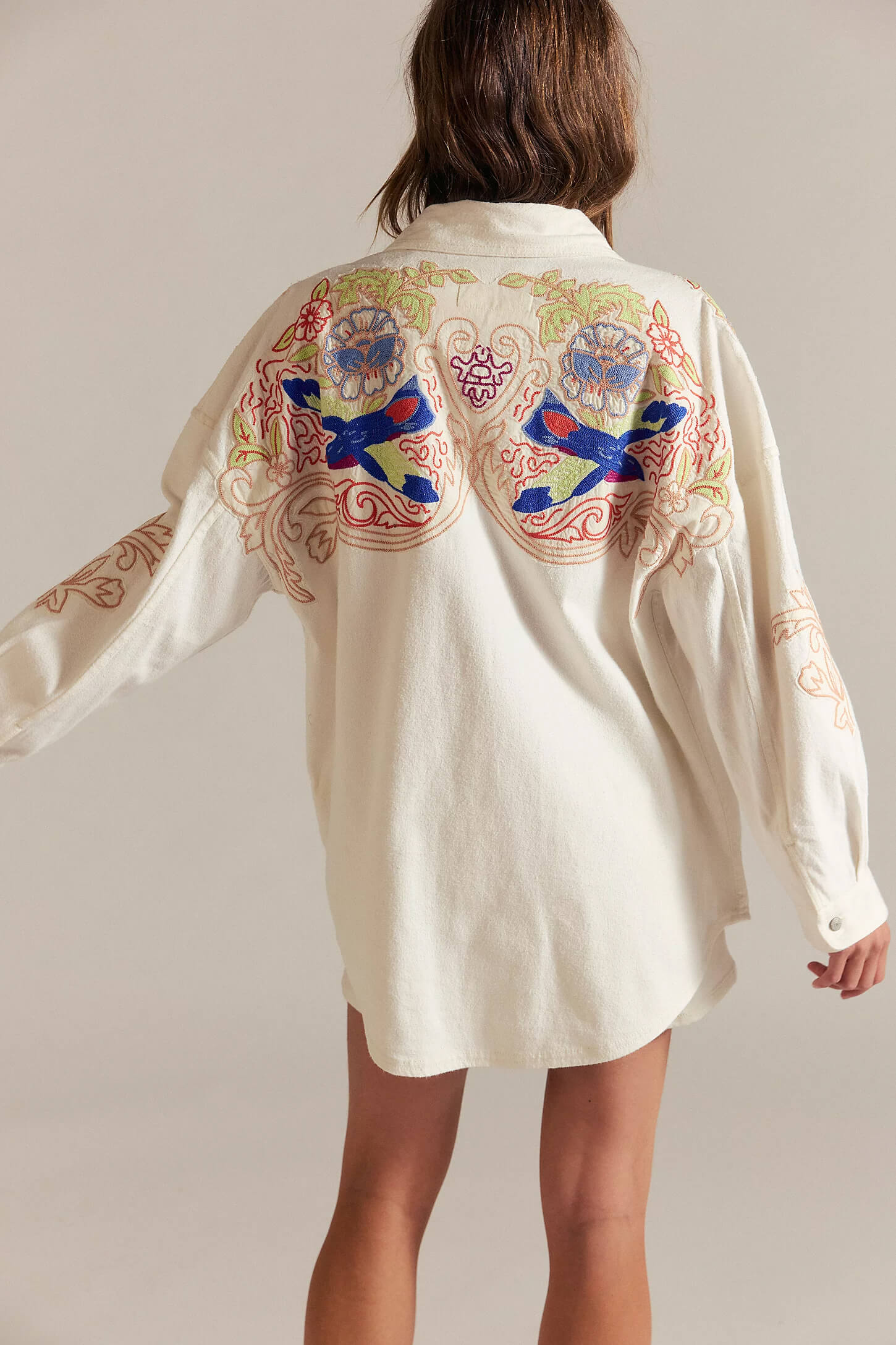 Free People Take Flight Embroidered Shirt in snow drift combo