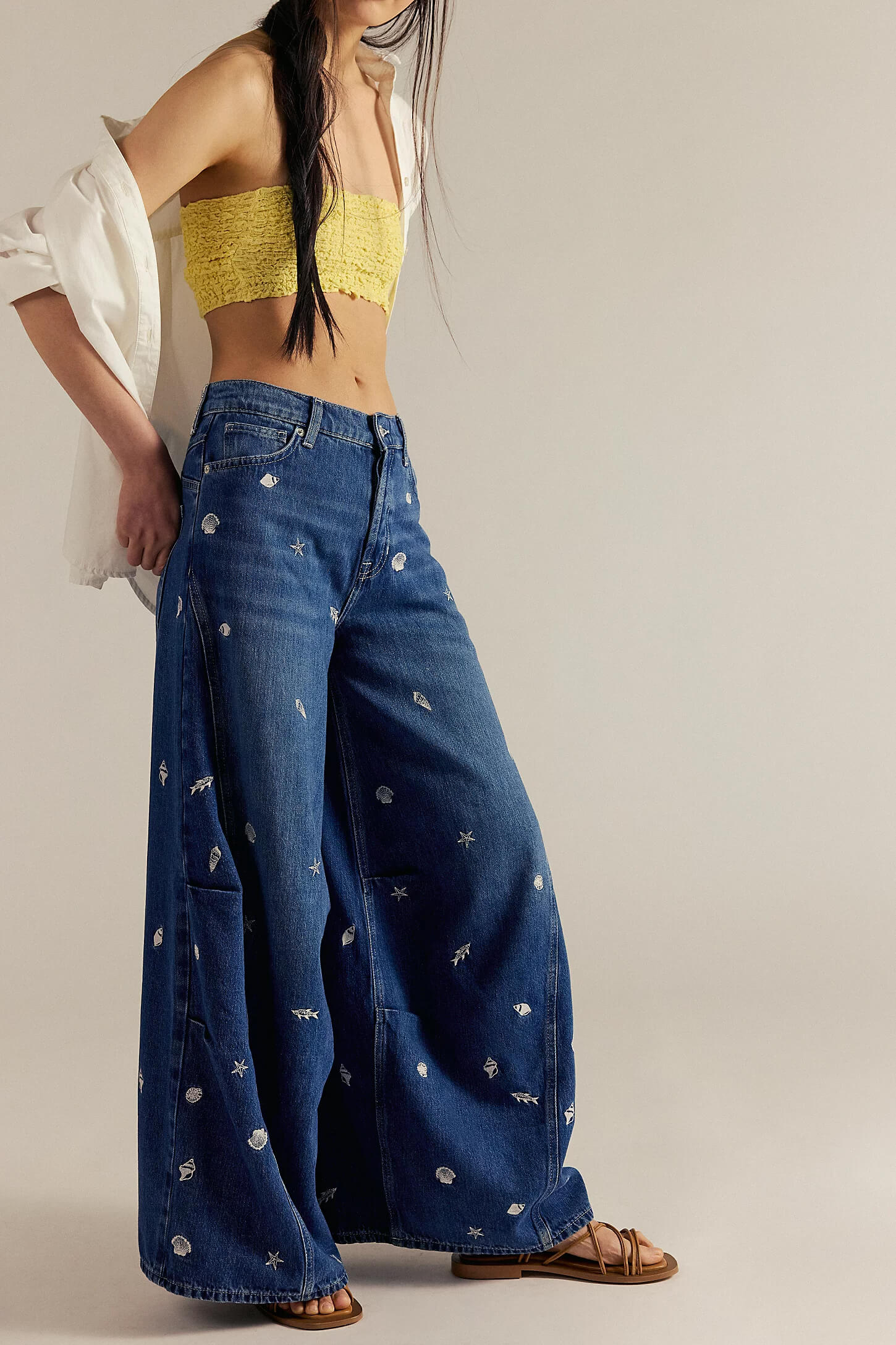 Free People Westward embroidered jeans in under the sea