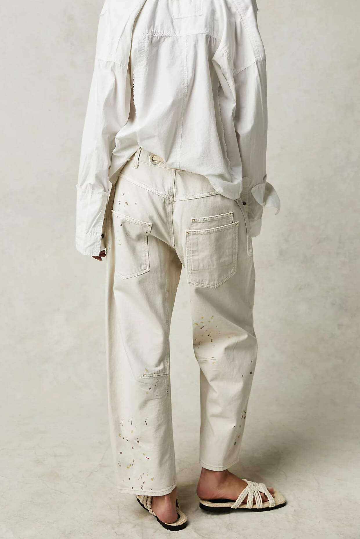Free People Moxie pull on barrel jeans in white