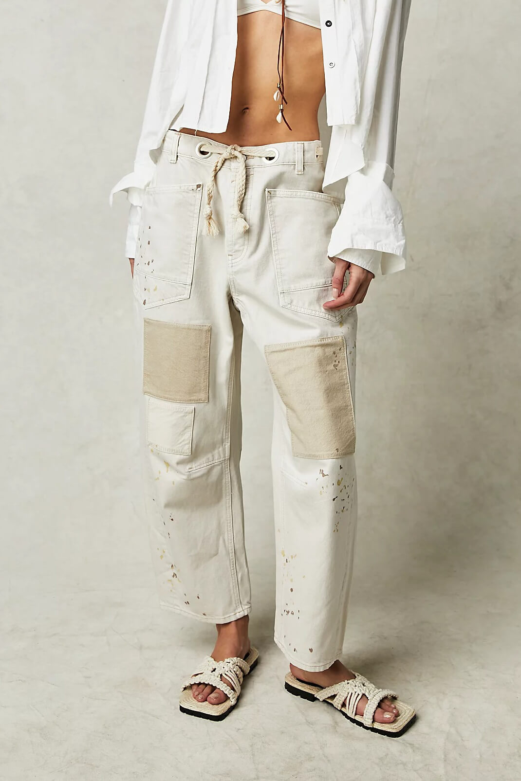 Free People Moxie pull on barrel jeans in white