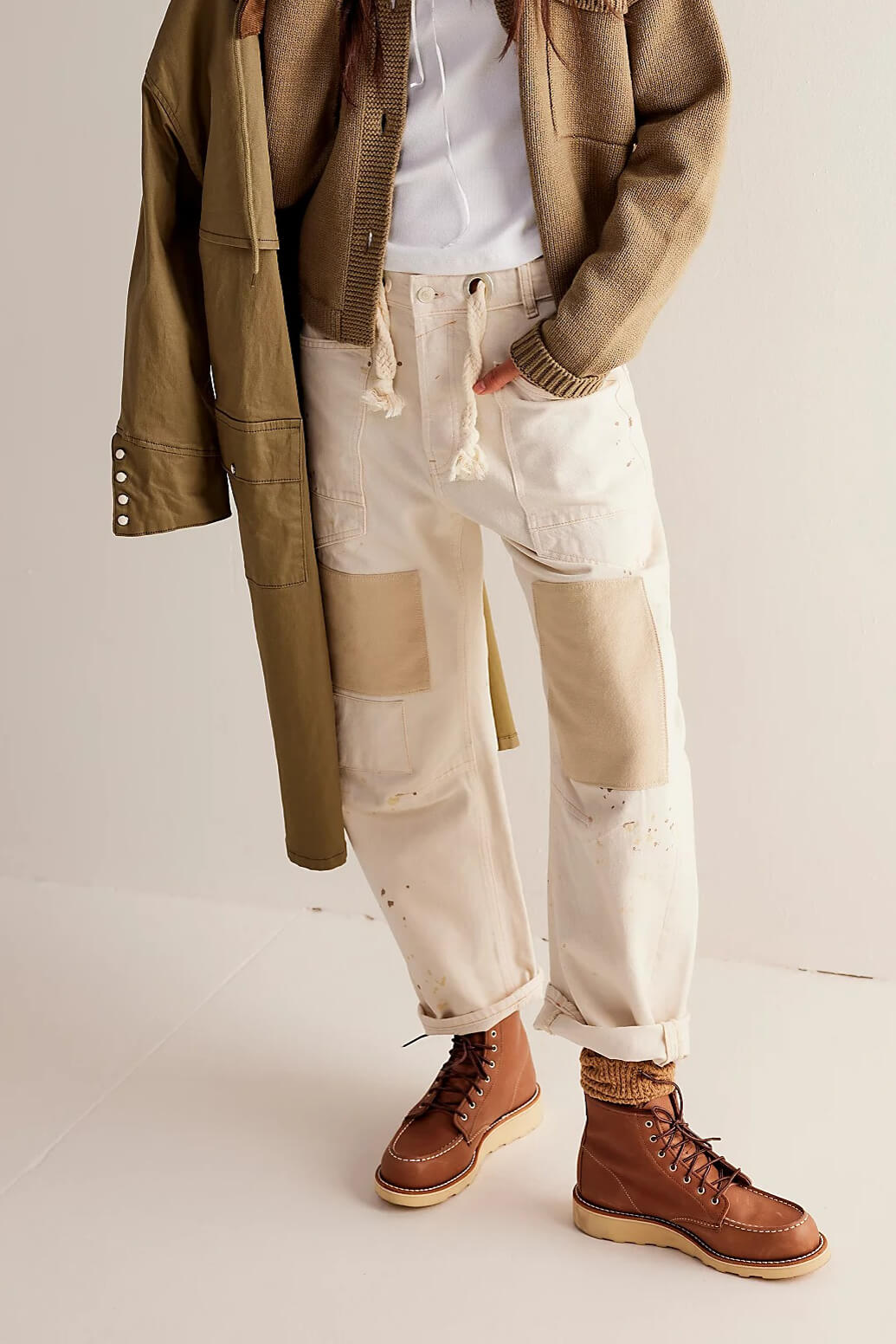 Free People Moxie pull on barrel jeans in white