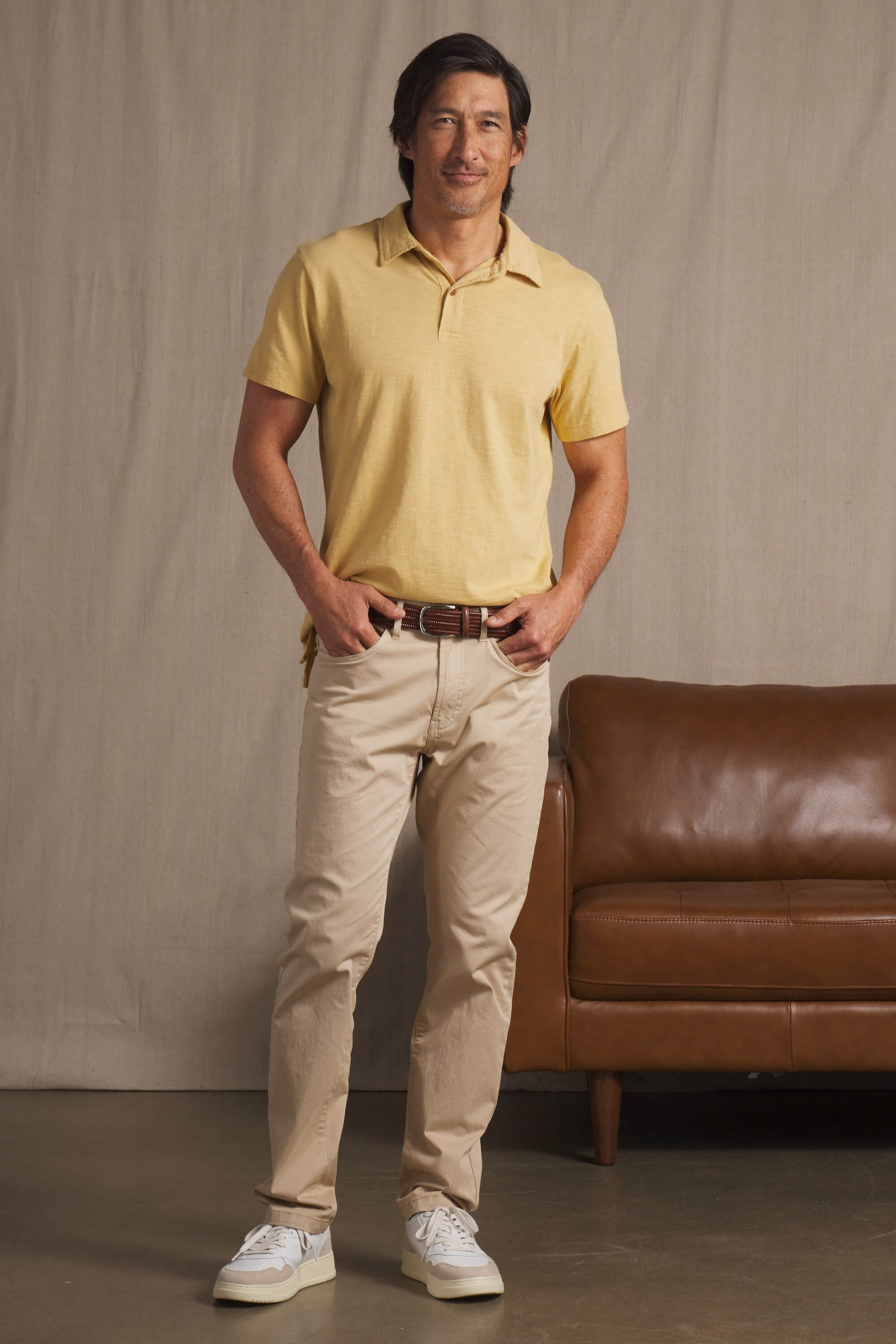 Grayers sunwashed 2 button polo in pineapple slice