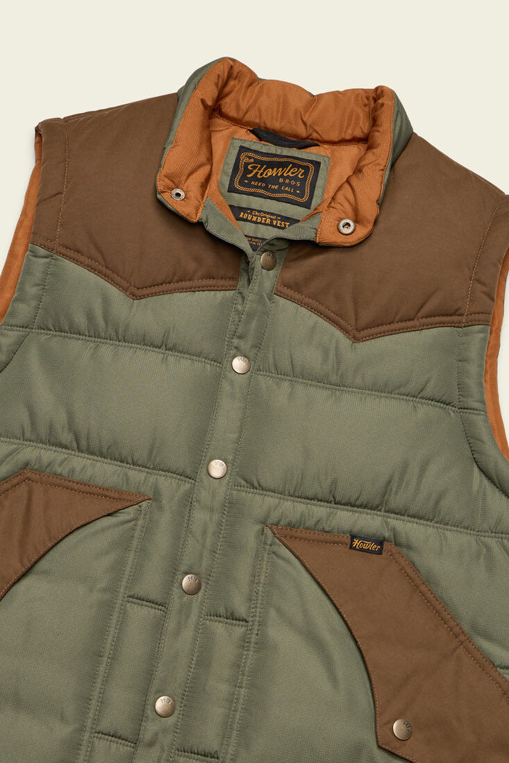 Howler Bros Rounder Vest in oregano and cocoa