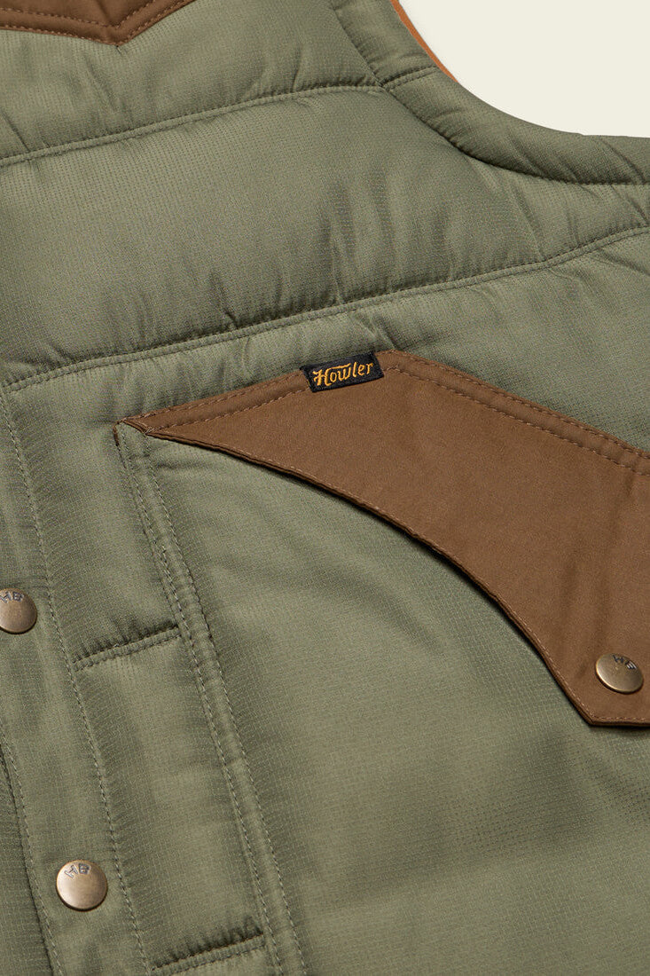 Howler Bros Rounder Vest in oregano and cocoa
