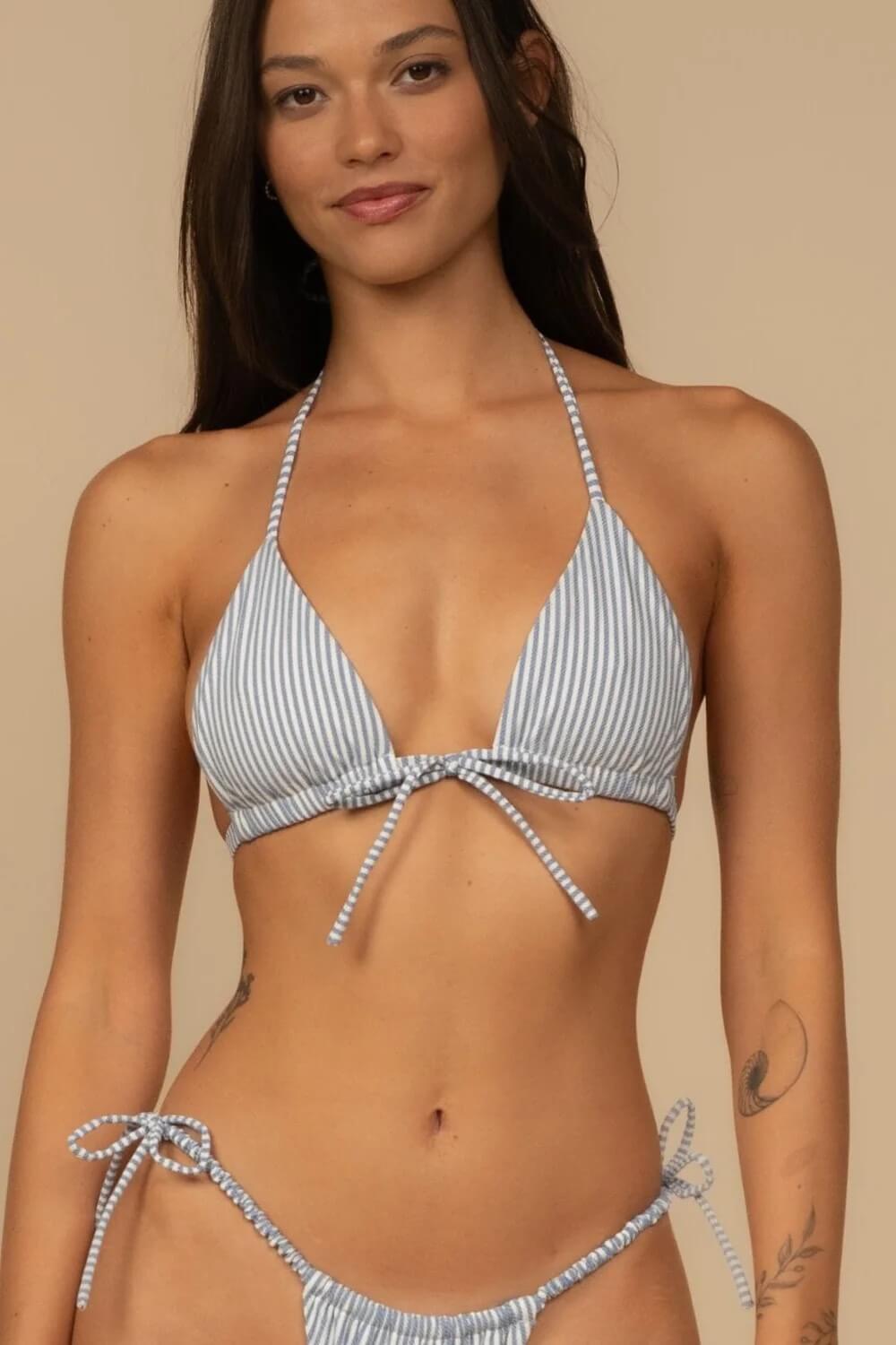 Montce blue striped emma bikini top