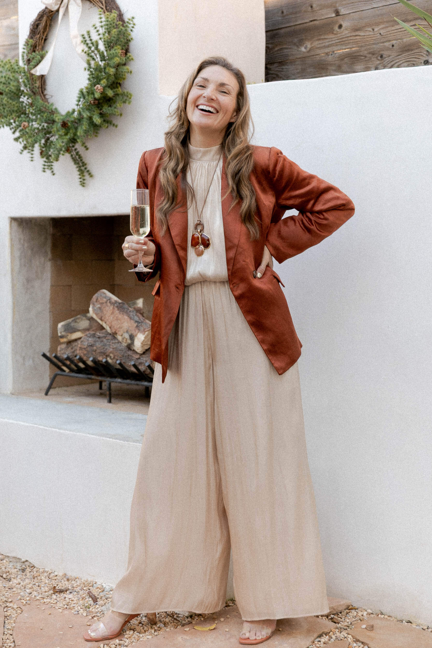 Womens champagne colored jumpsuit