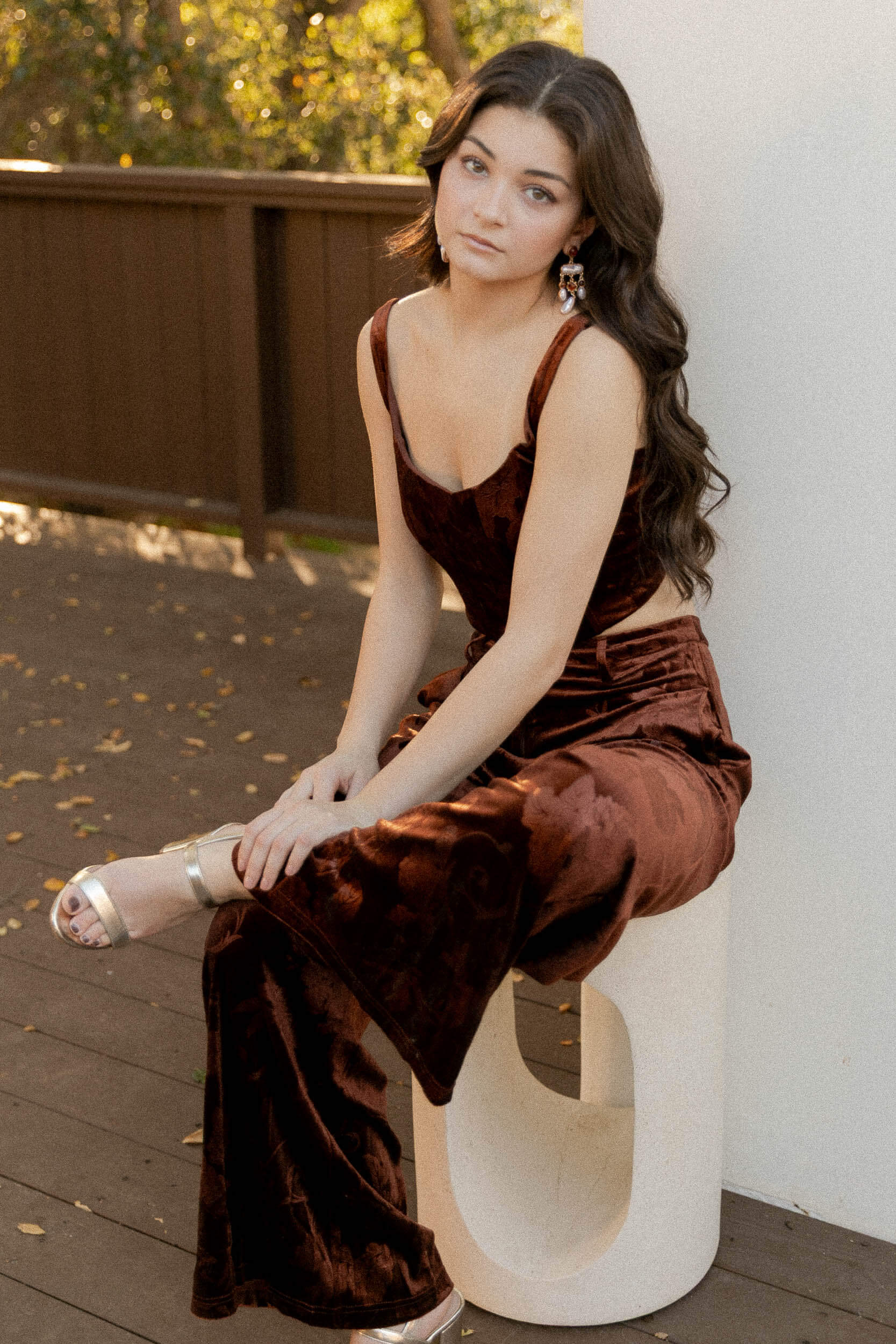 Women's brown velvet two piece set