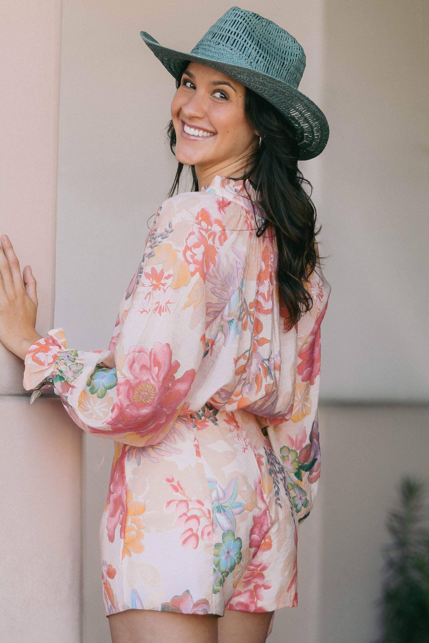 Womens pink printed floral short and blouse set