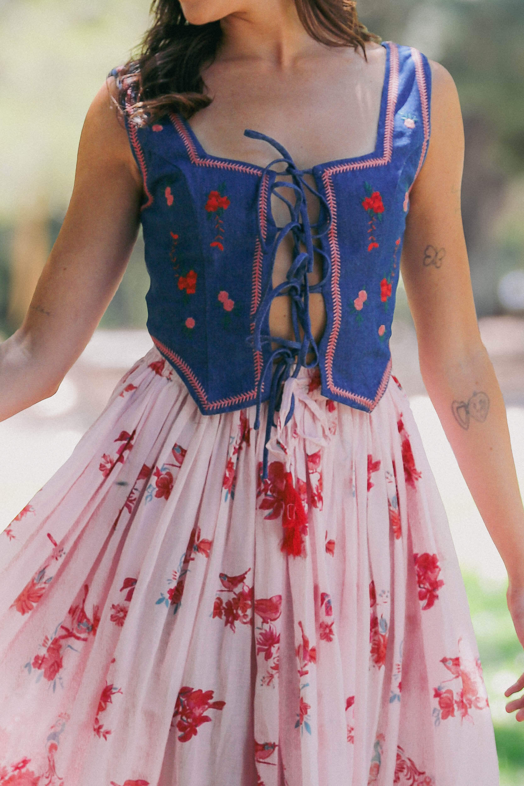Womens floral printed skirt with stretchy waistband and front tie