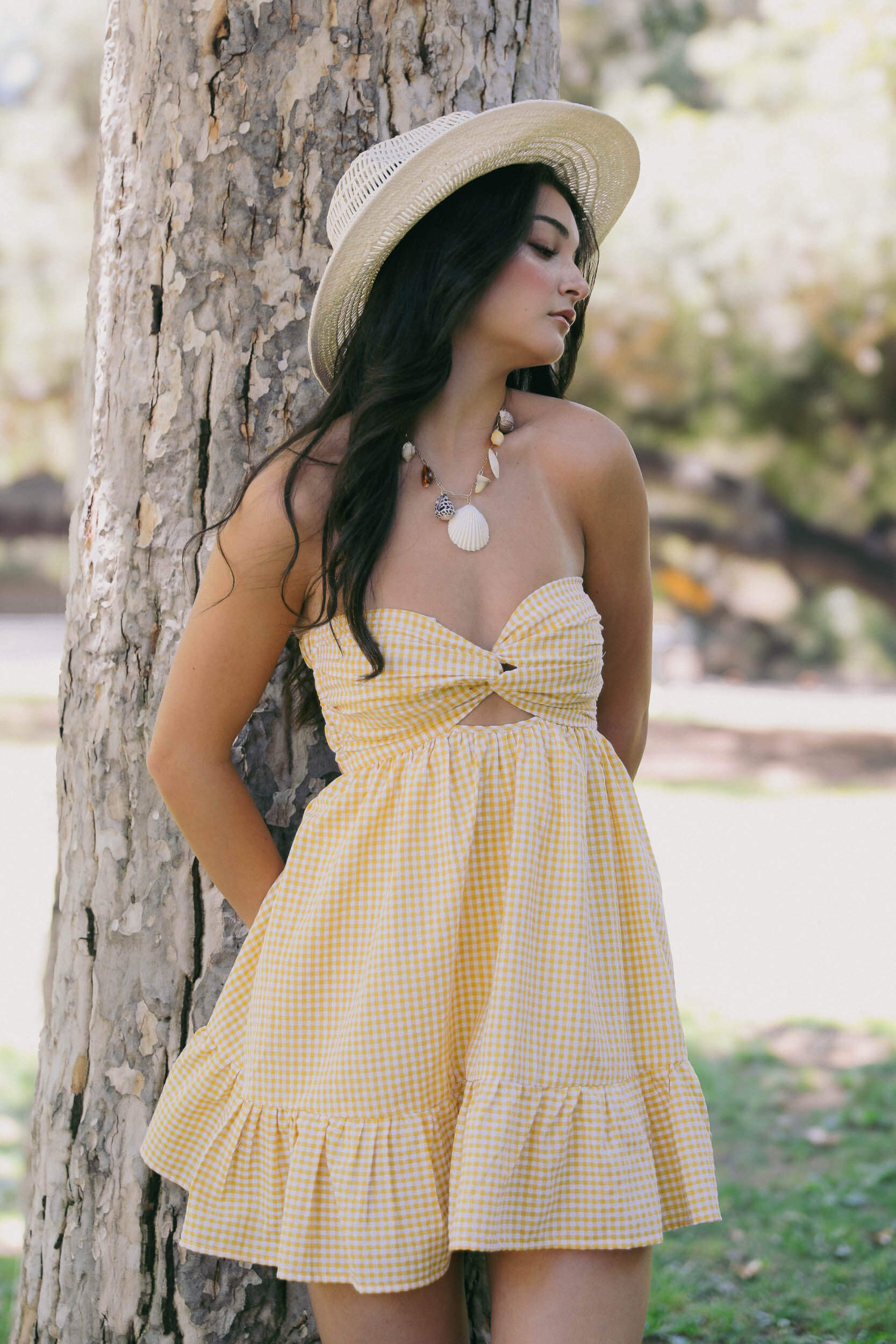 Womens gingham print mini dress with ruffle hem