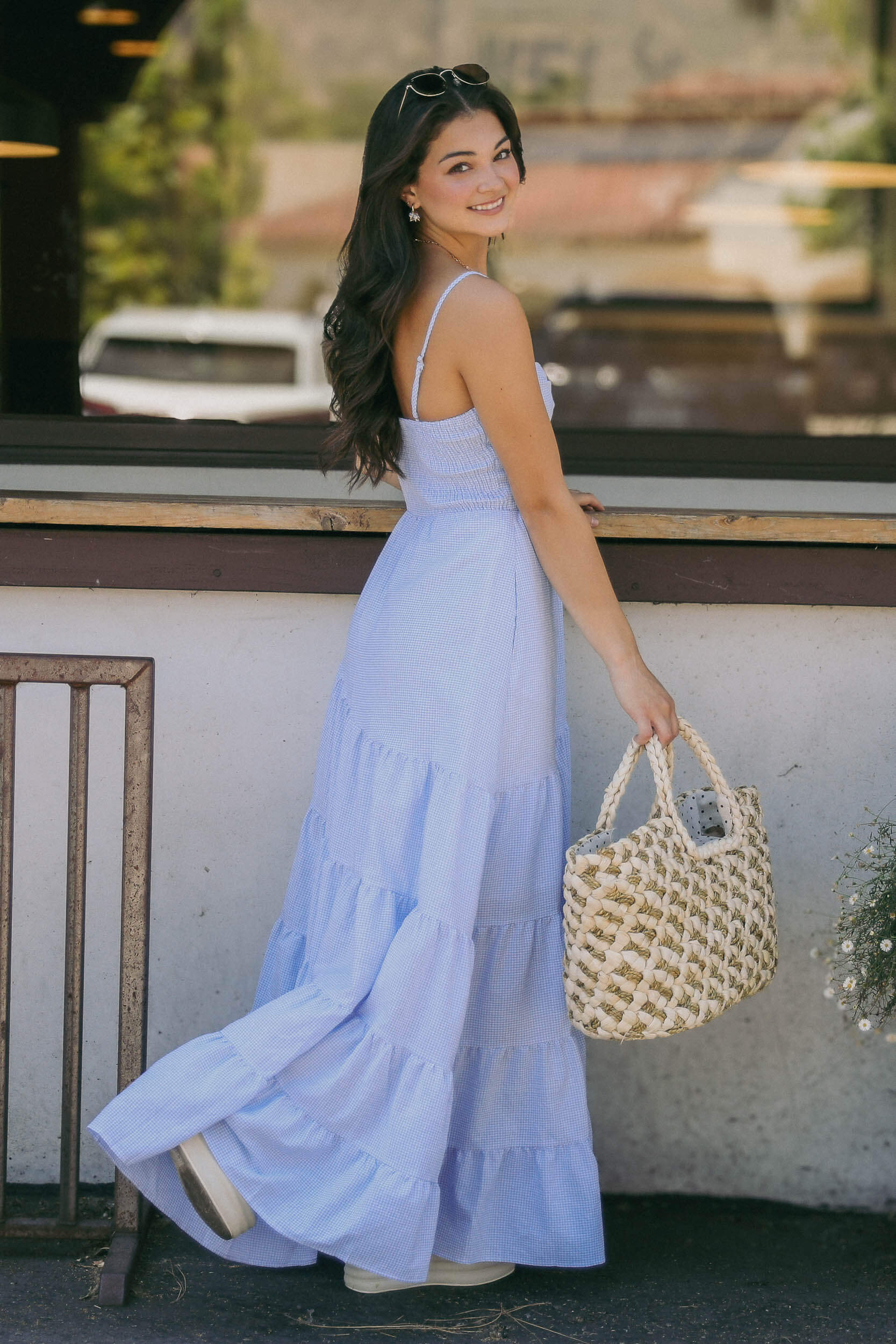 Womens blue and white gingham dress