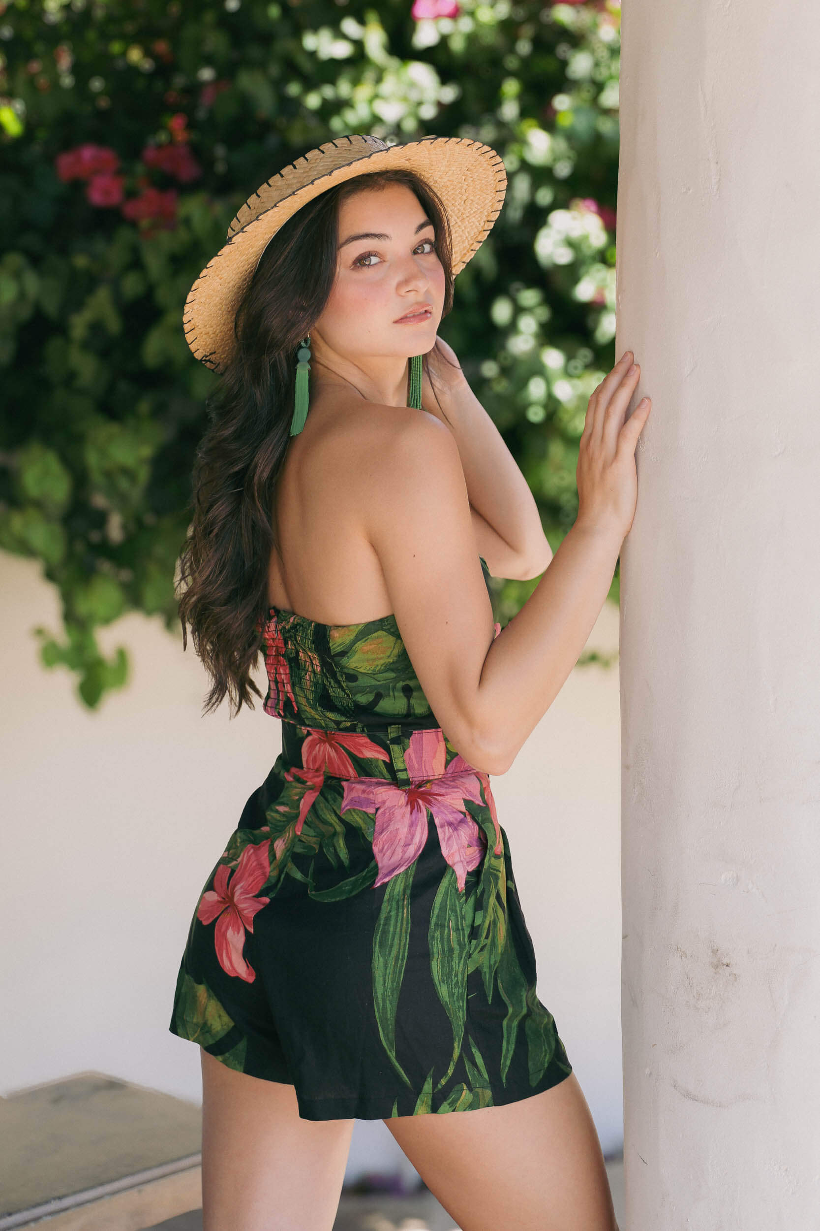 Womens romper with stretchy back
