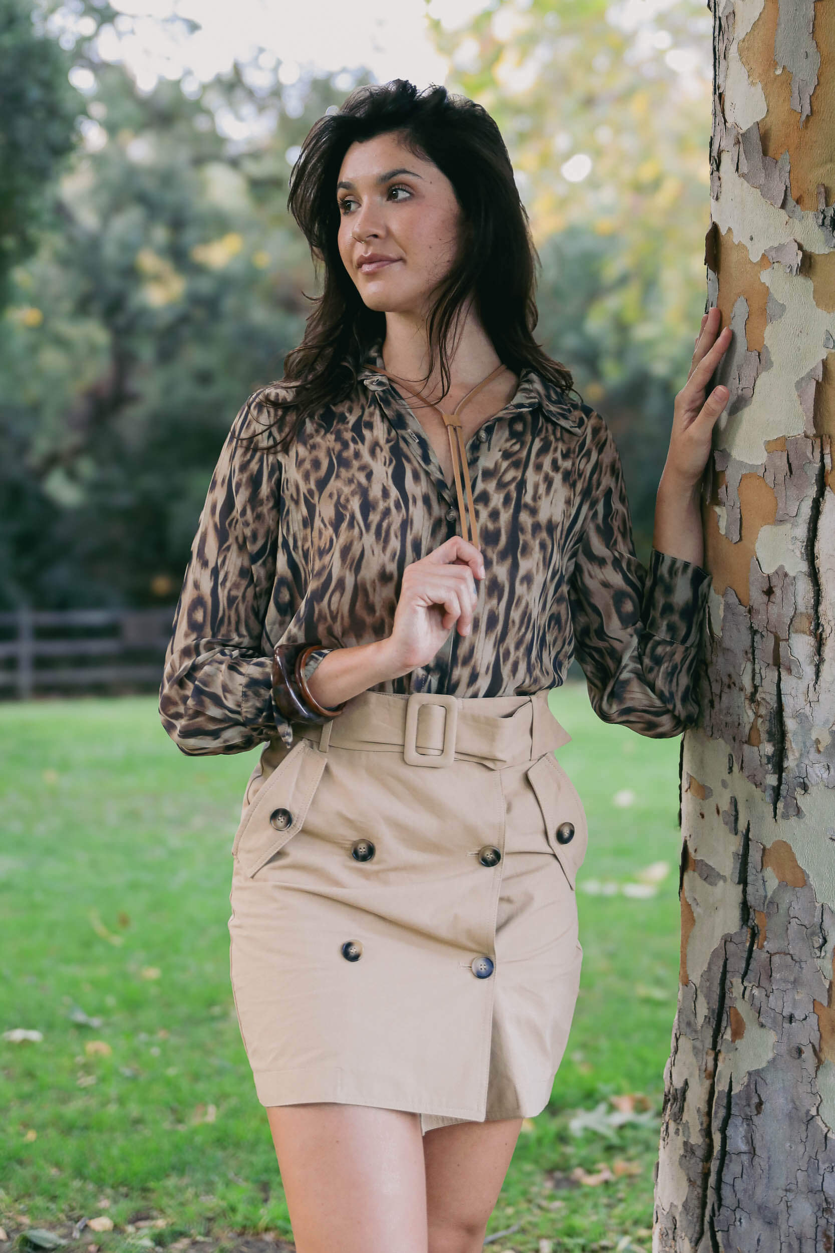 Womens animal print leopard collared top with cuffed sleeves