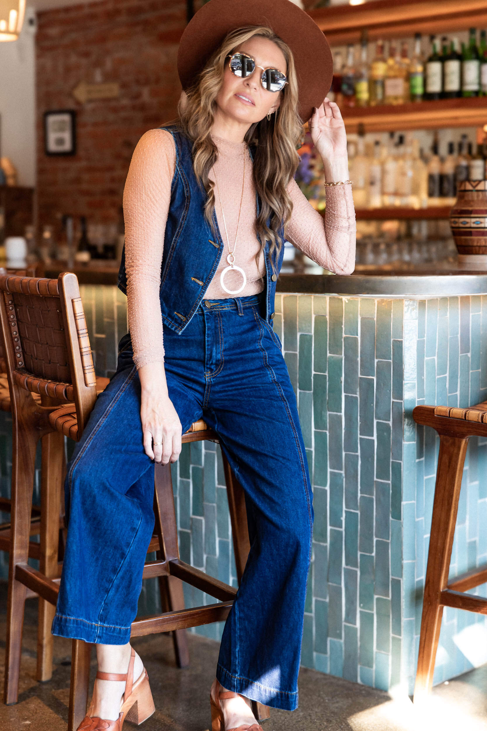 Womens blue button up vest