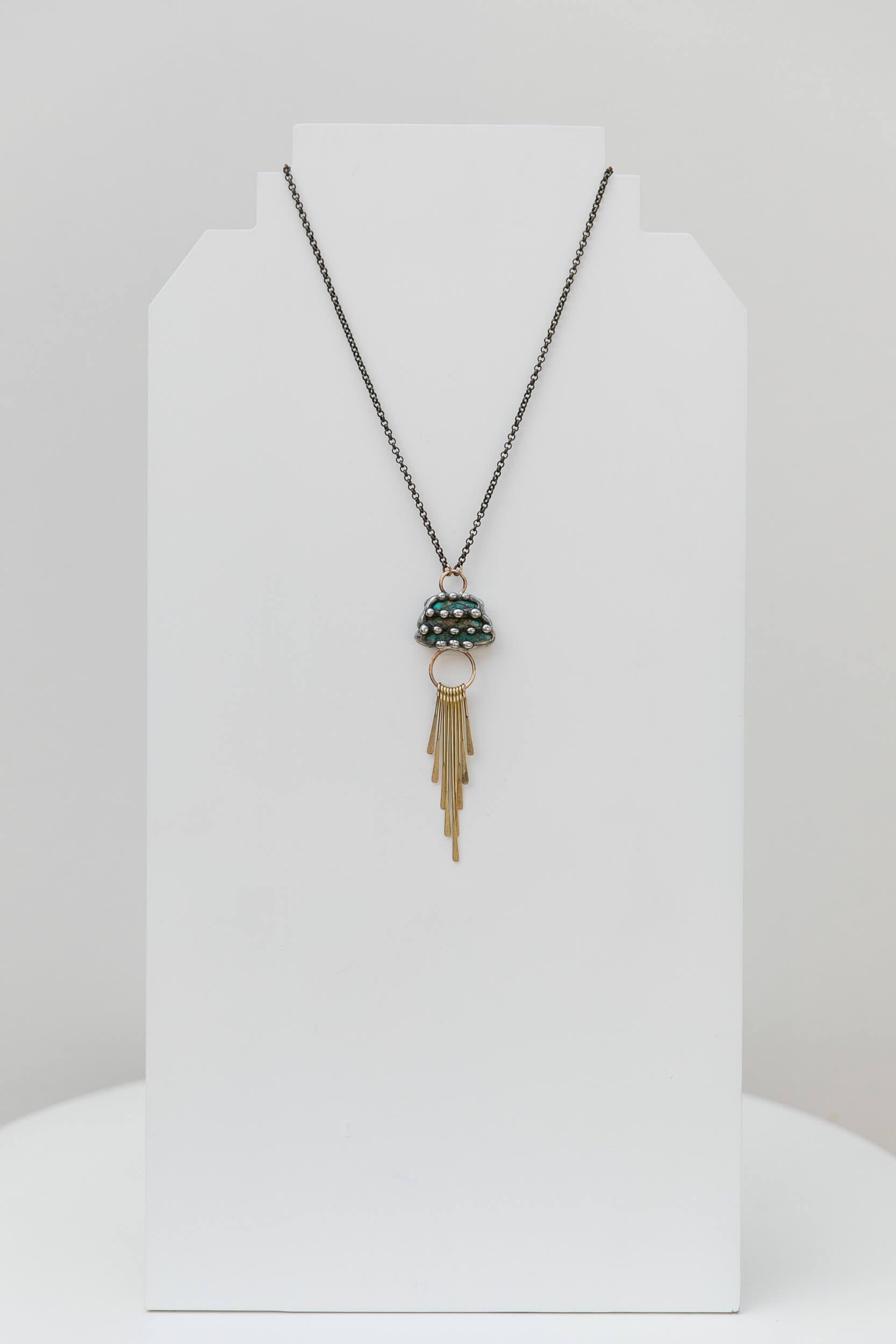 Mikal Winn stone necklace with cascading gold paddles