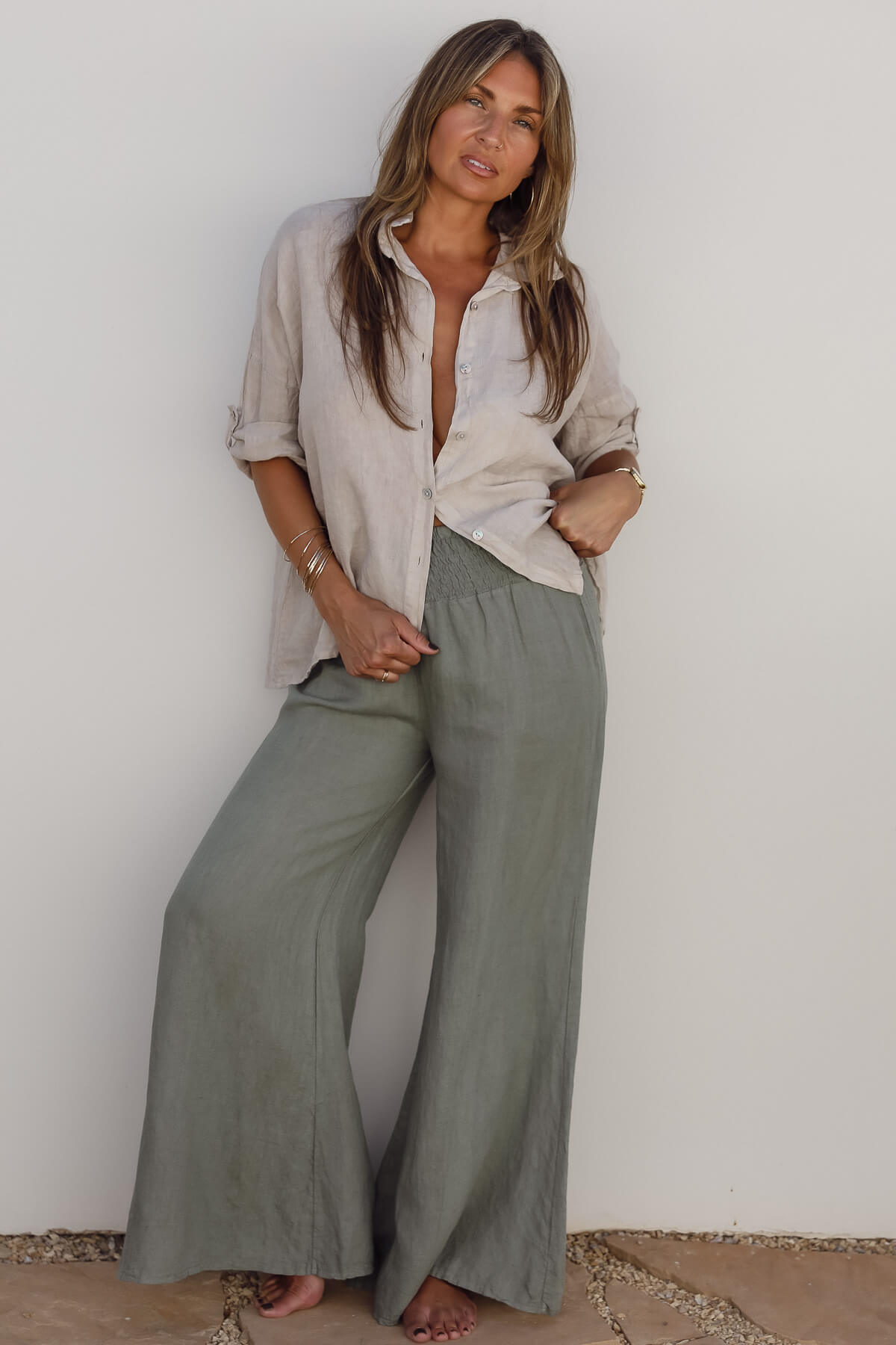 Womens linen wide leg pant