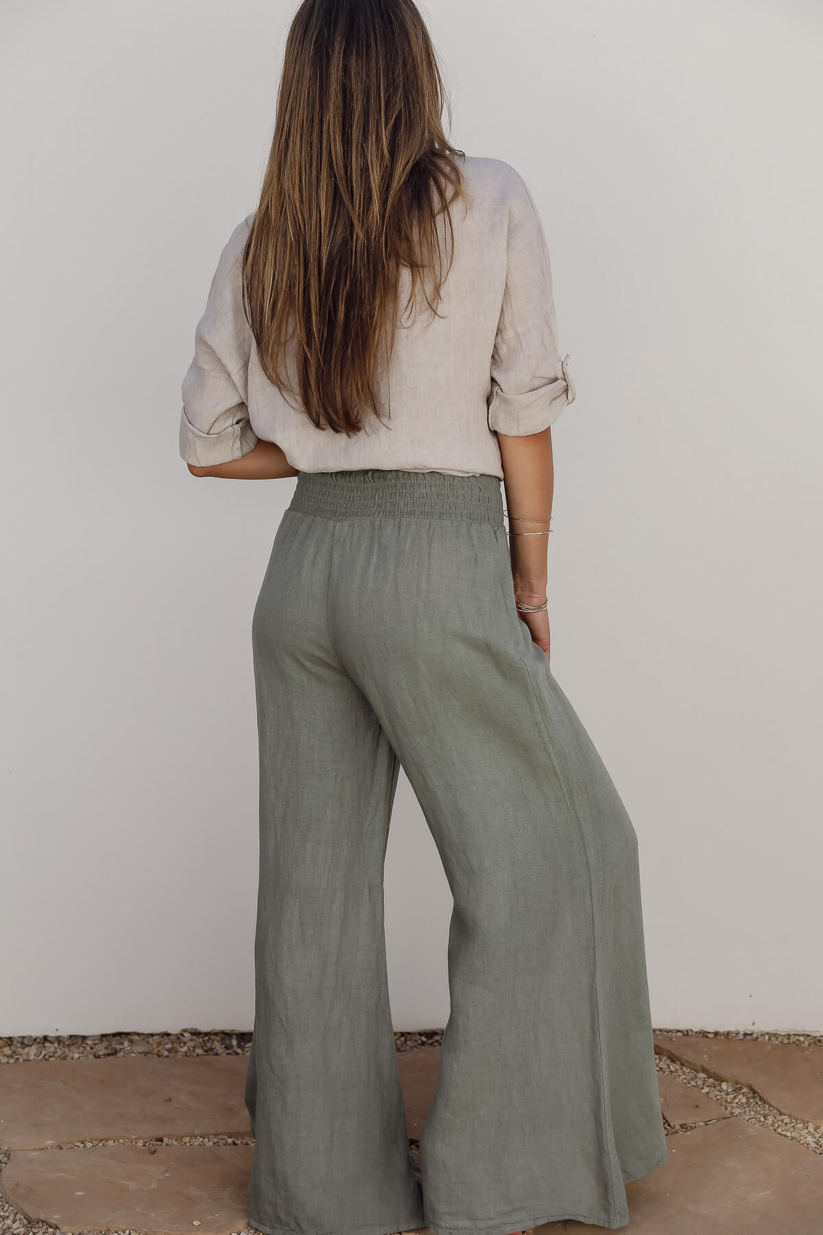 Womens comfortable sage green wide leg pants