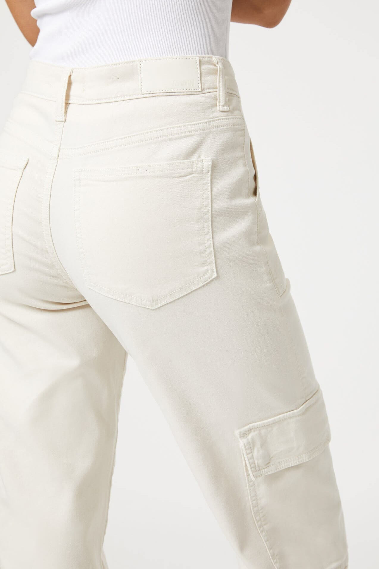 Mavi Alva high rise cargo pants in off white luxe twill