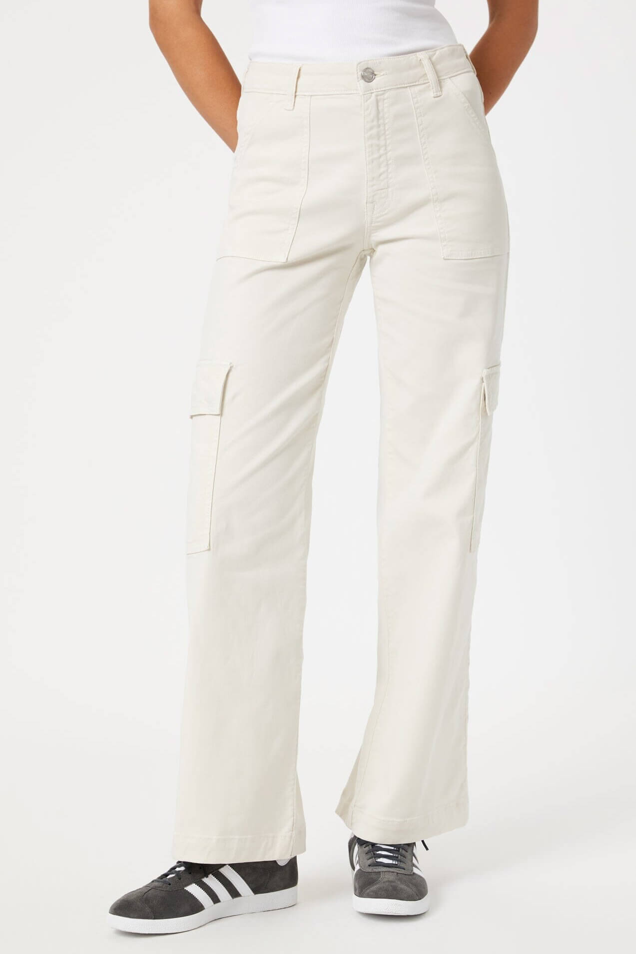 Mavi Alva high rise cargo pants in off white luxe twill