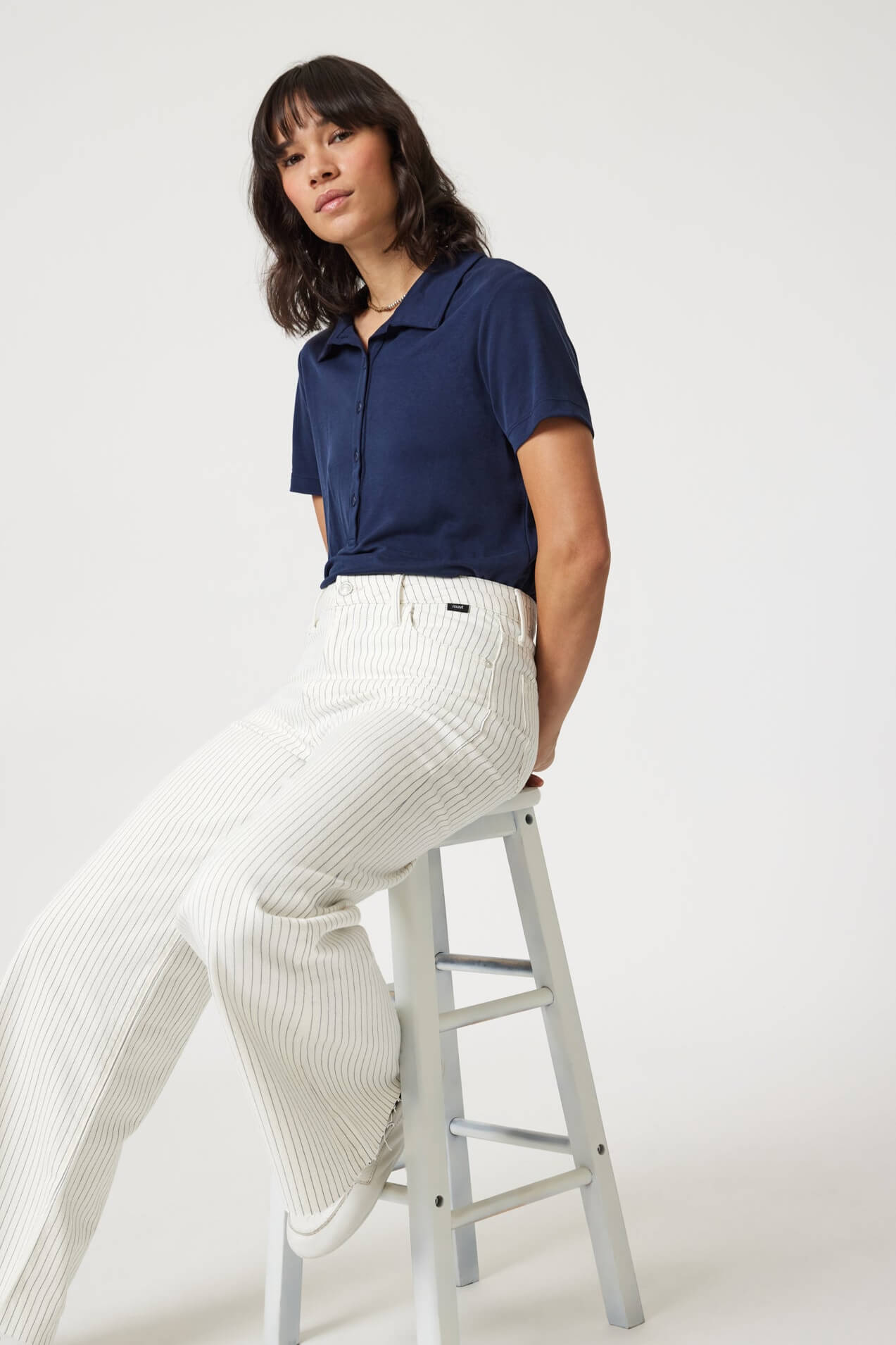 Mavi Jeans Paloma wide leg in off white stripe
