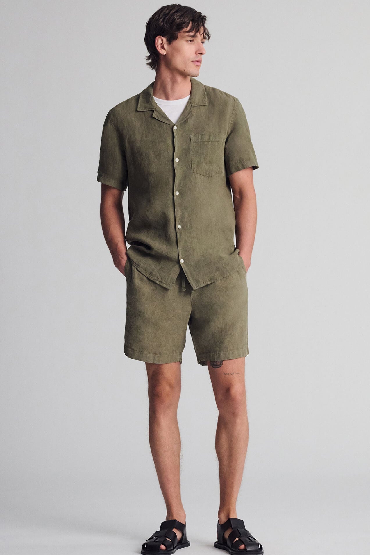 Mavi Jeans Linen short sleeve button up shirt in kalamata