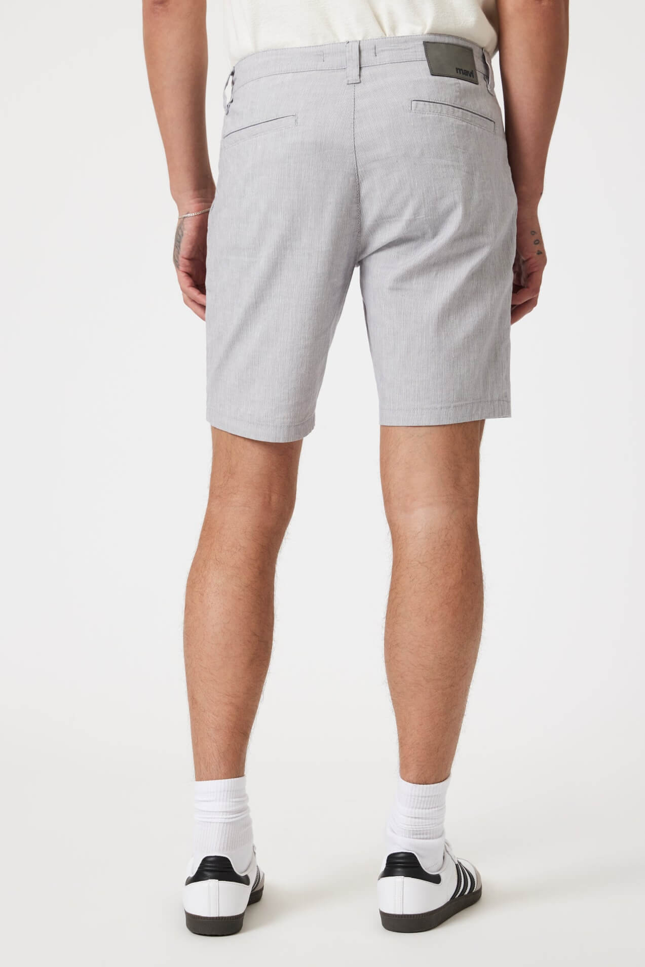 Mavi Noah Chino Shorts in light grey linen stripe
