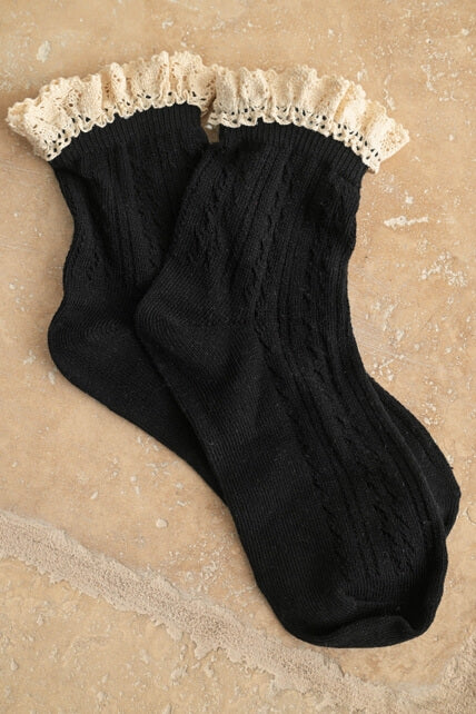 Miou Muse Pointelle Ruffle Socks in black