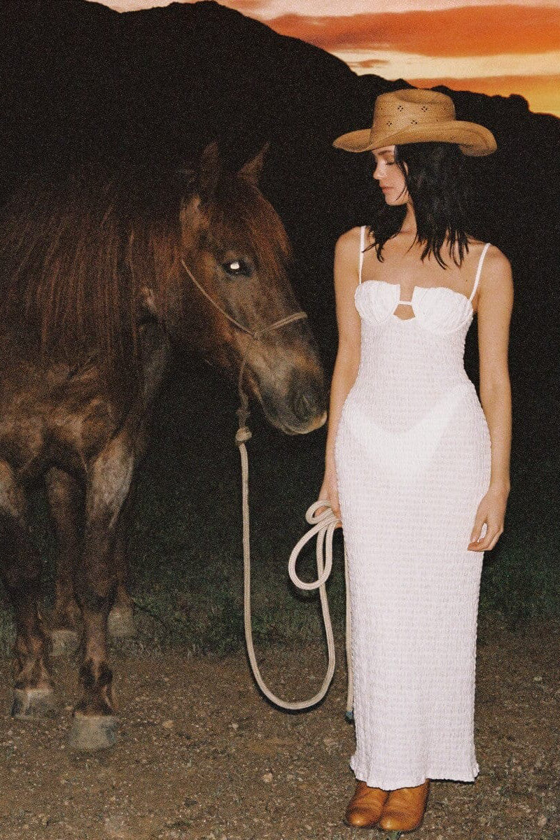 Montce petal long slip dress in Seychelles