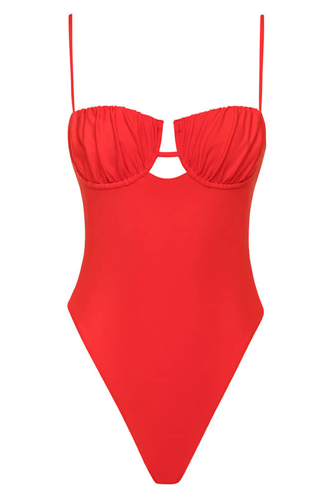Montce Swim petal one piece in cherry