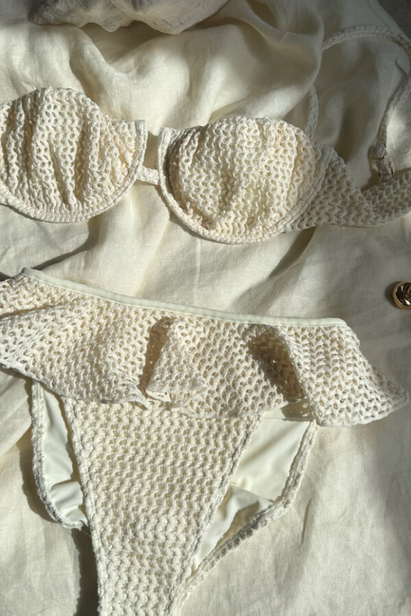 Montce Swim Petal Bikini Top in bone crochet