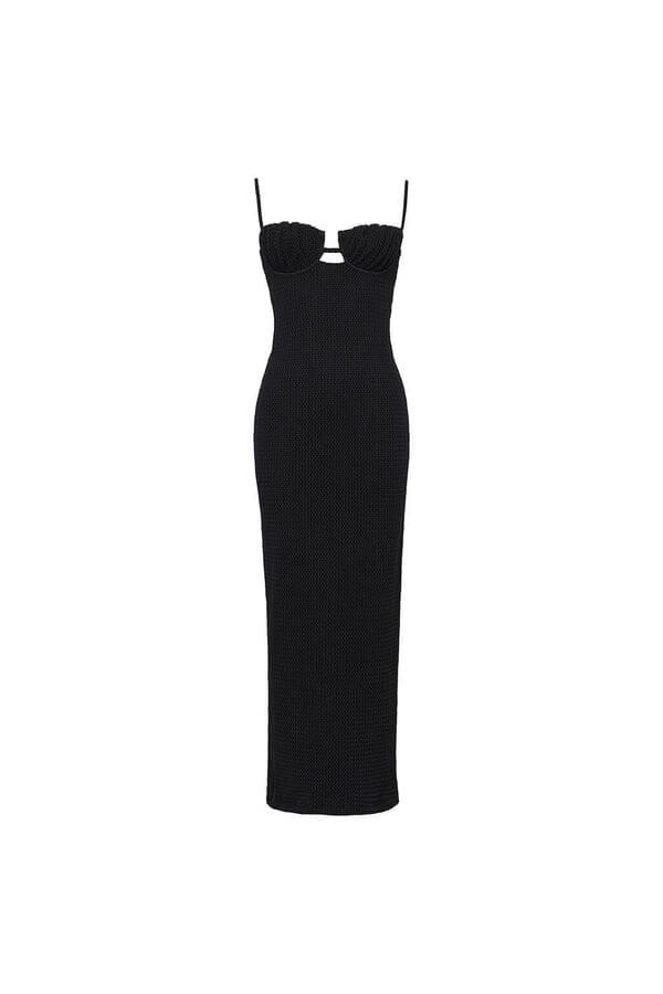 Montce Petal long slip dress in black crochet