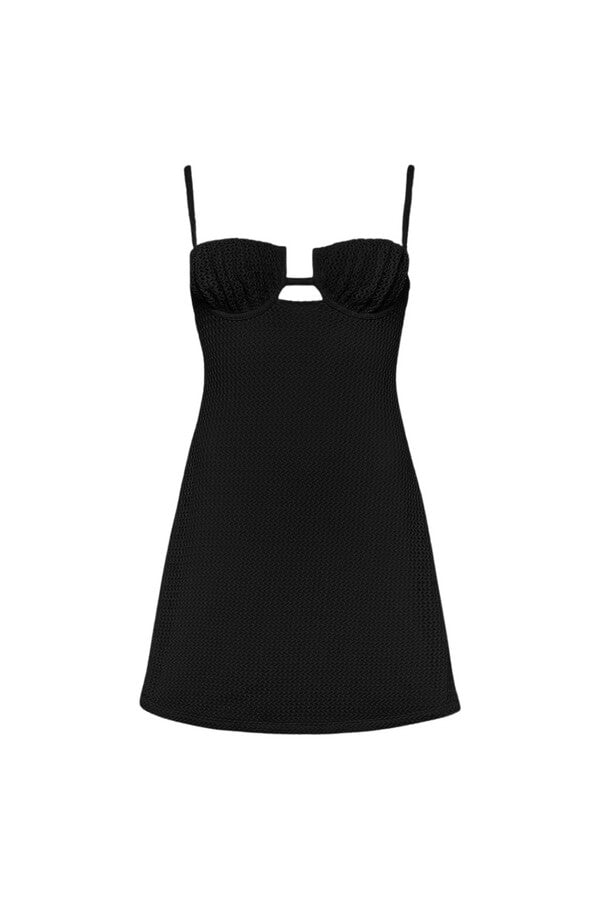 Montce Swim Petal Short Slip Dress in black crochet
