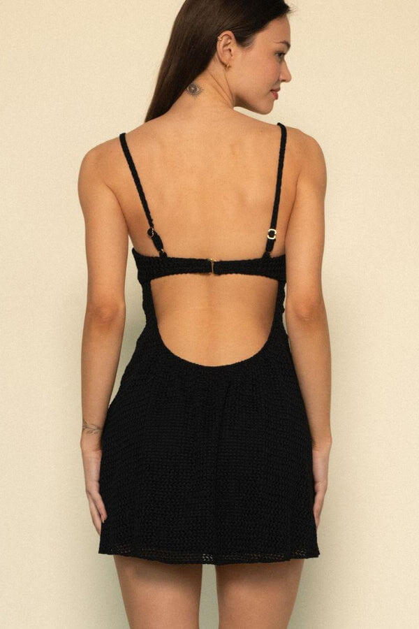 Montce Swim Petal Short Slip Dress in black crochet