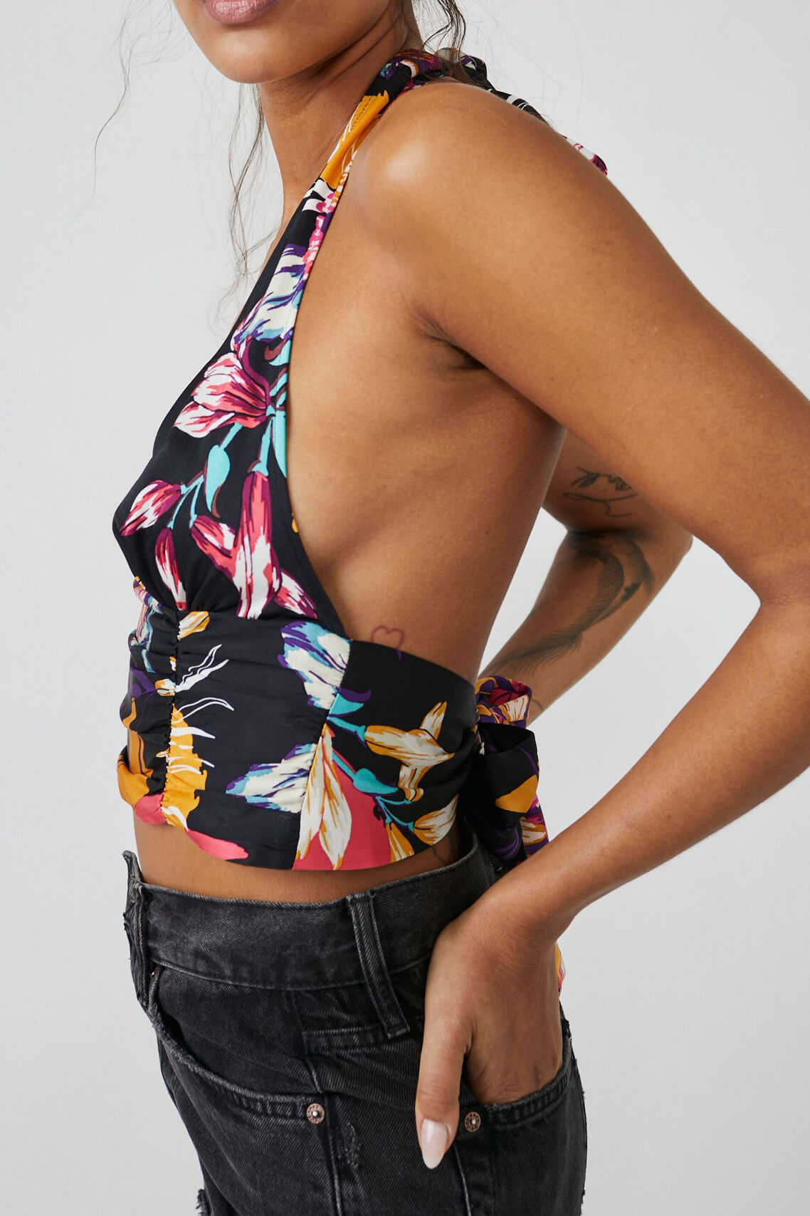 black floral print halter top