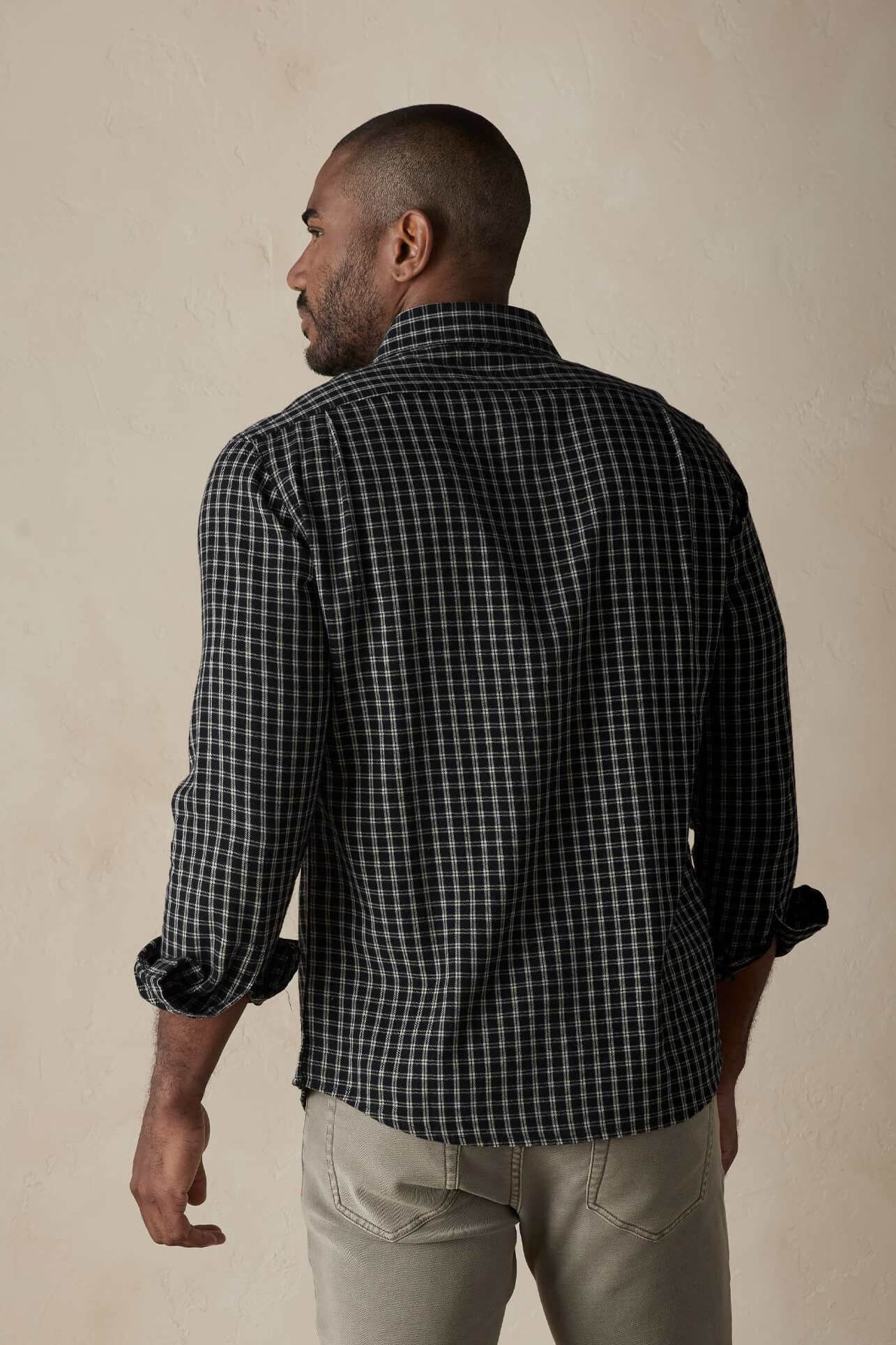 black plaid buttonup for men