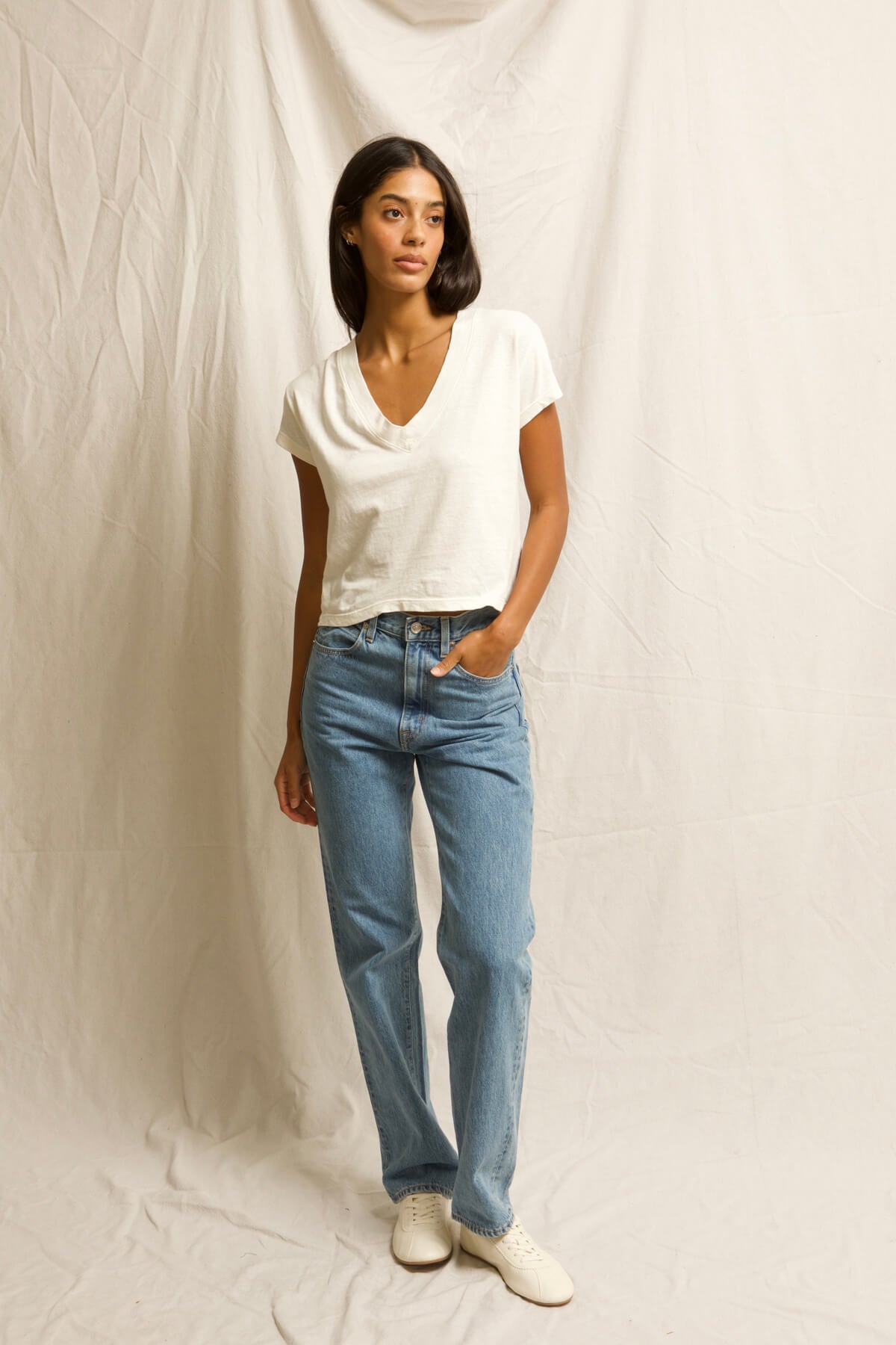 Perfect White Tee alanis cotton v neck in bright ivory
