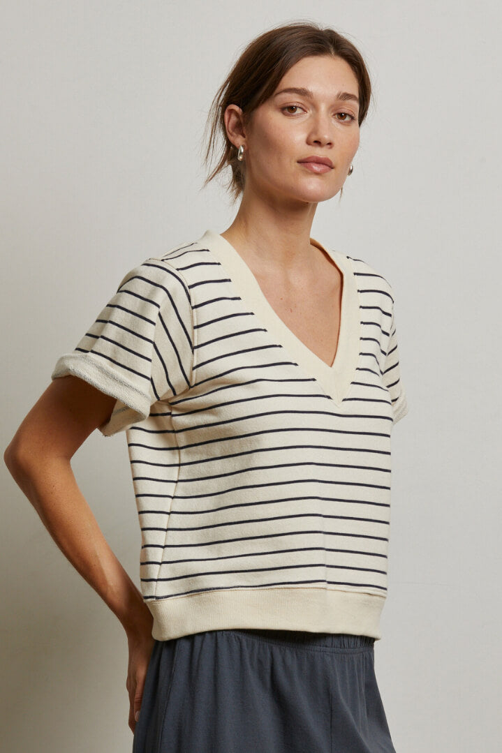Perfect White Tee Briggs Sweatshirt in natural night stripe
