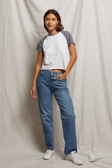 Perfect White Tee britt raglan tee in white and heather grey