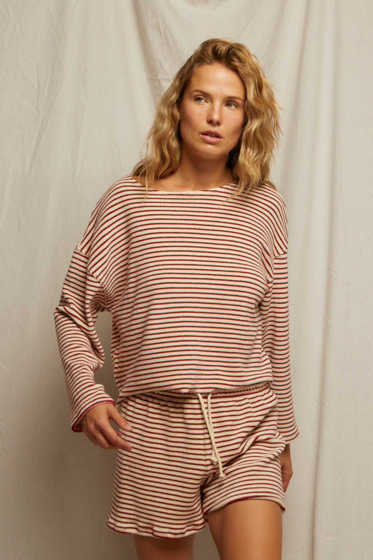Perfect White Tee Cami long sleeve in poppy and chocolate stripe