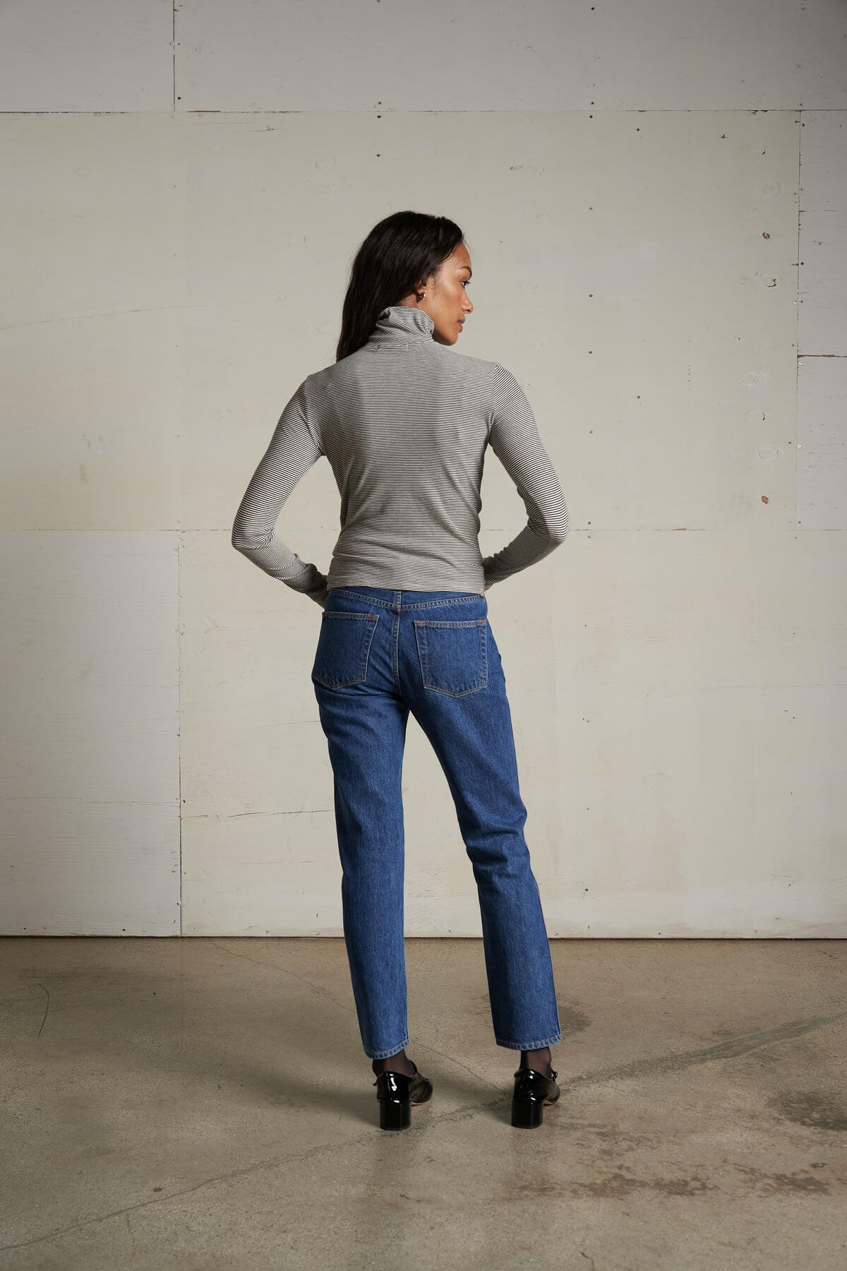 Perfect White Tee Cindy Stripe Turtleneck in ivory and black stripe