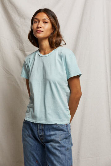 Perfect White Tee harley boxy crew in iced aqua